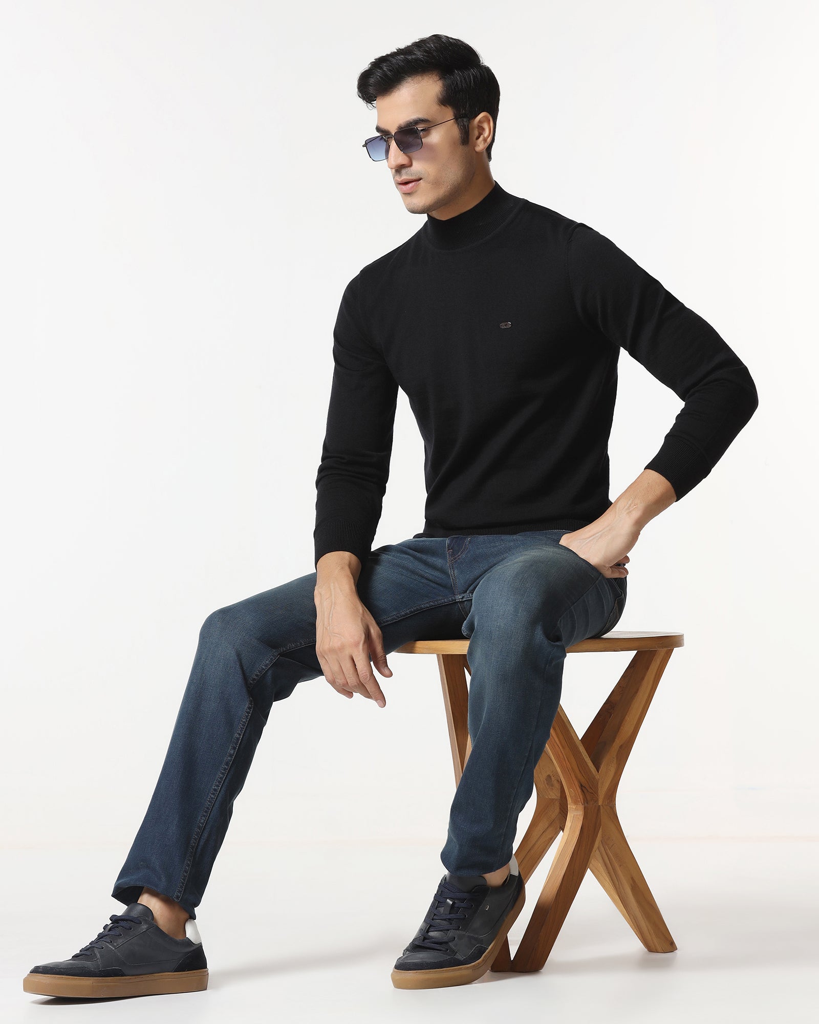 Black High Neck Solid Sweater - Jester