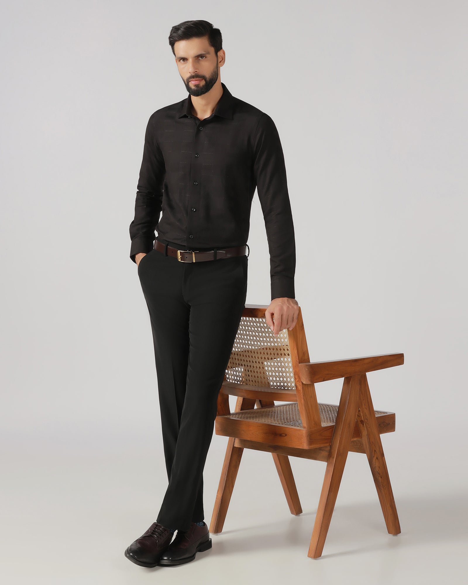 Black Solid Trouser - Black-268