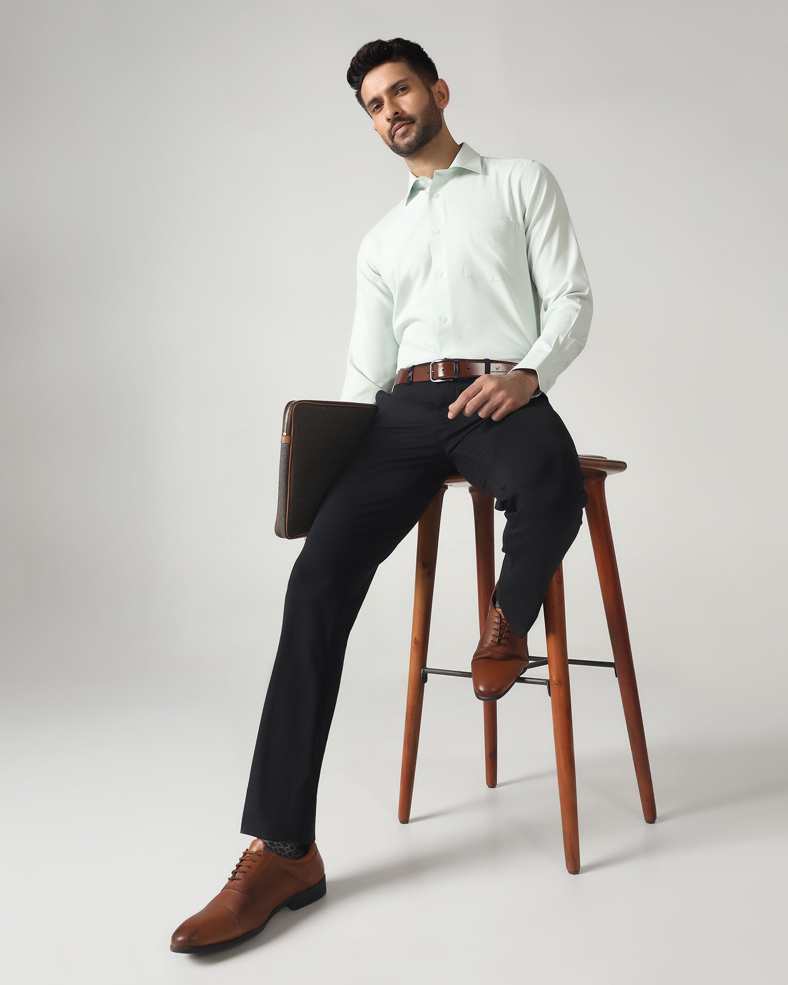 Black Solid Trouser - Oak