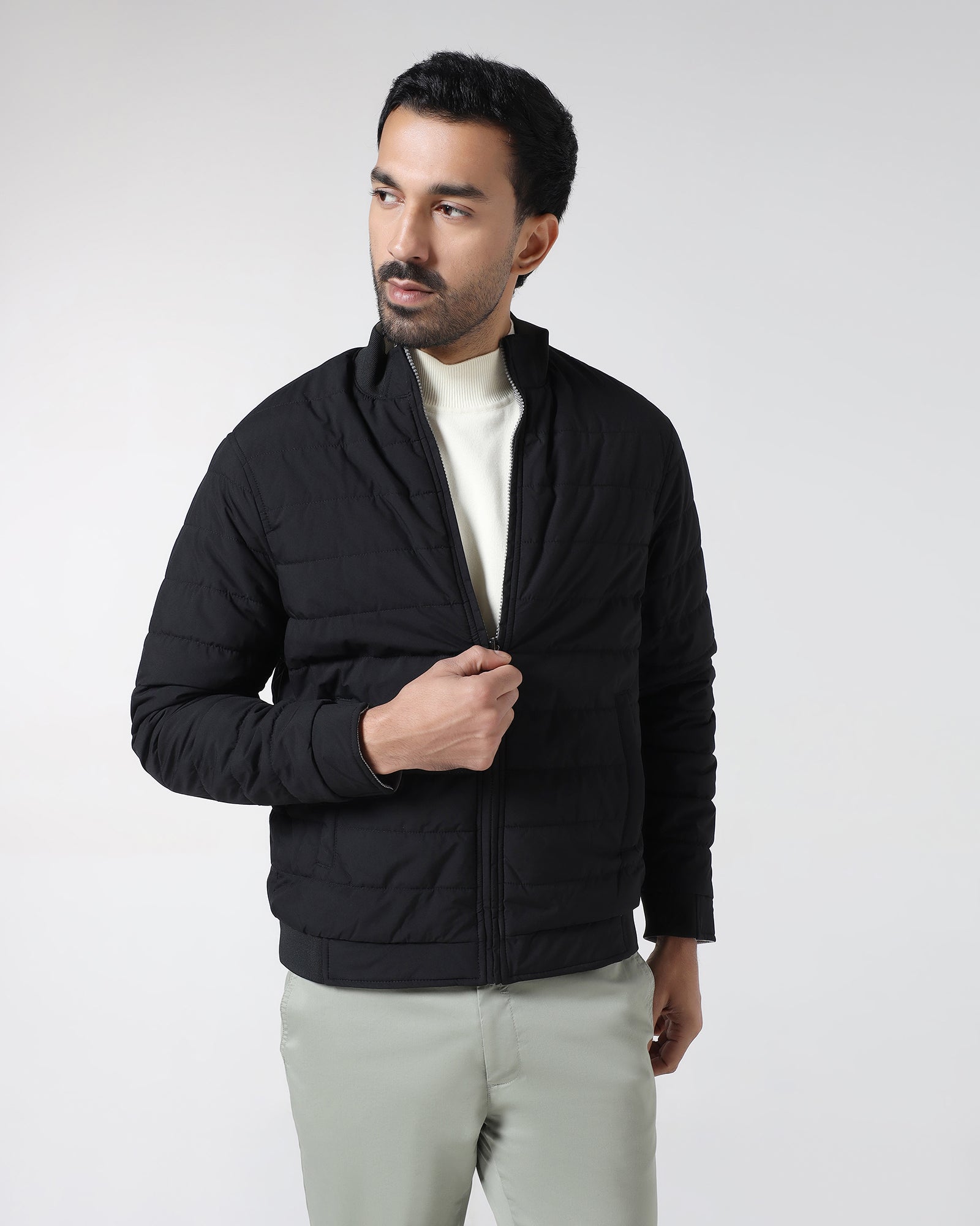Black Reversible Solid Zipper Jacket - Fietro