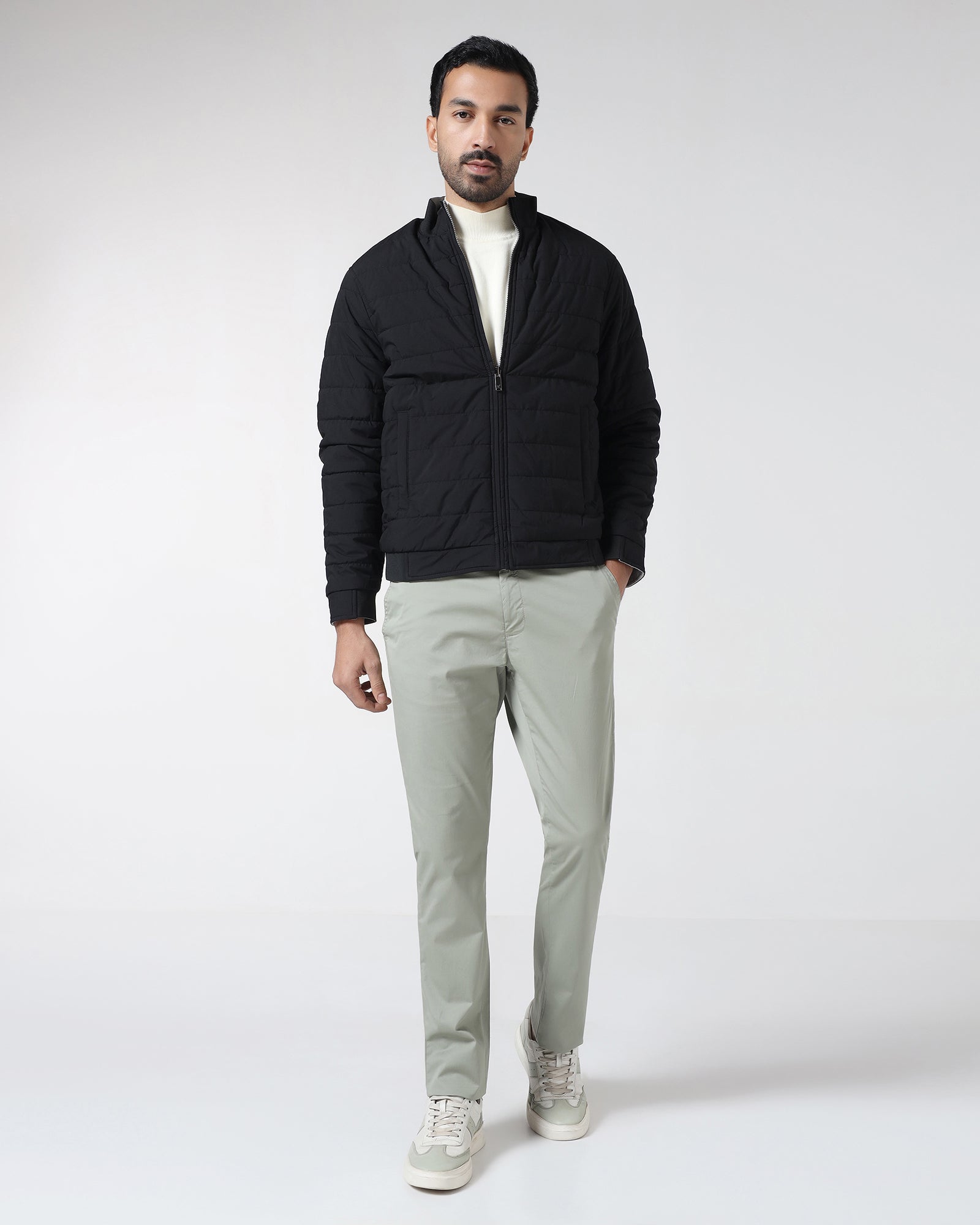 Black Reversible Solid Zipper Jacket - Fietro