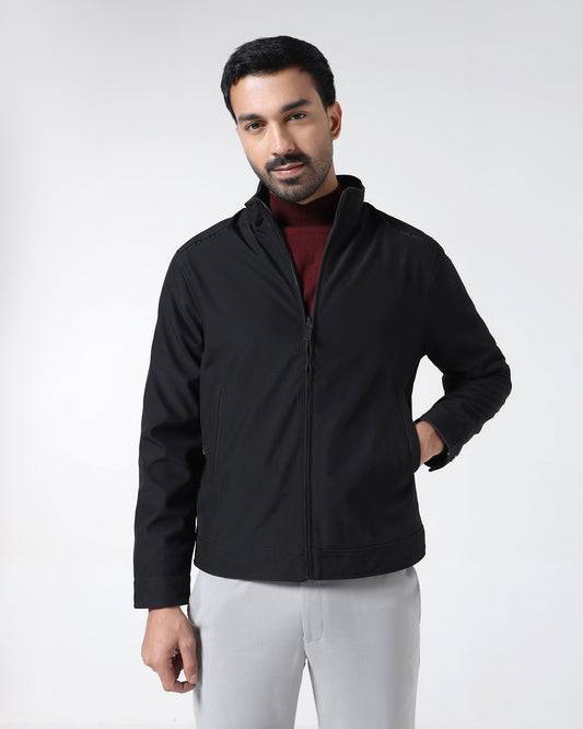 Black Reversible Solid Zipper Jacket - Yulin