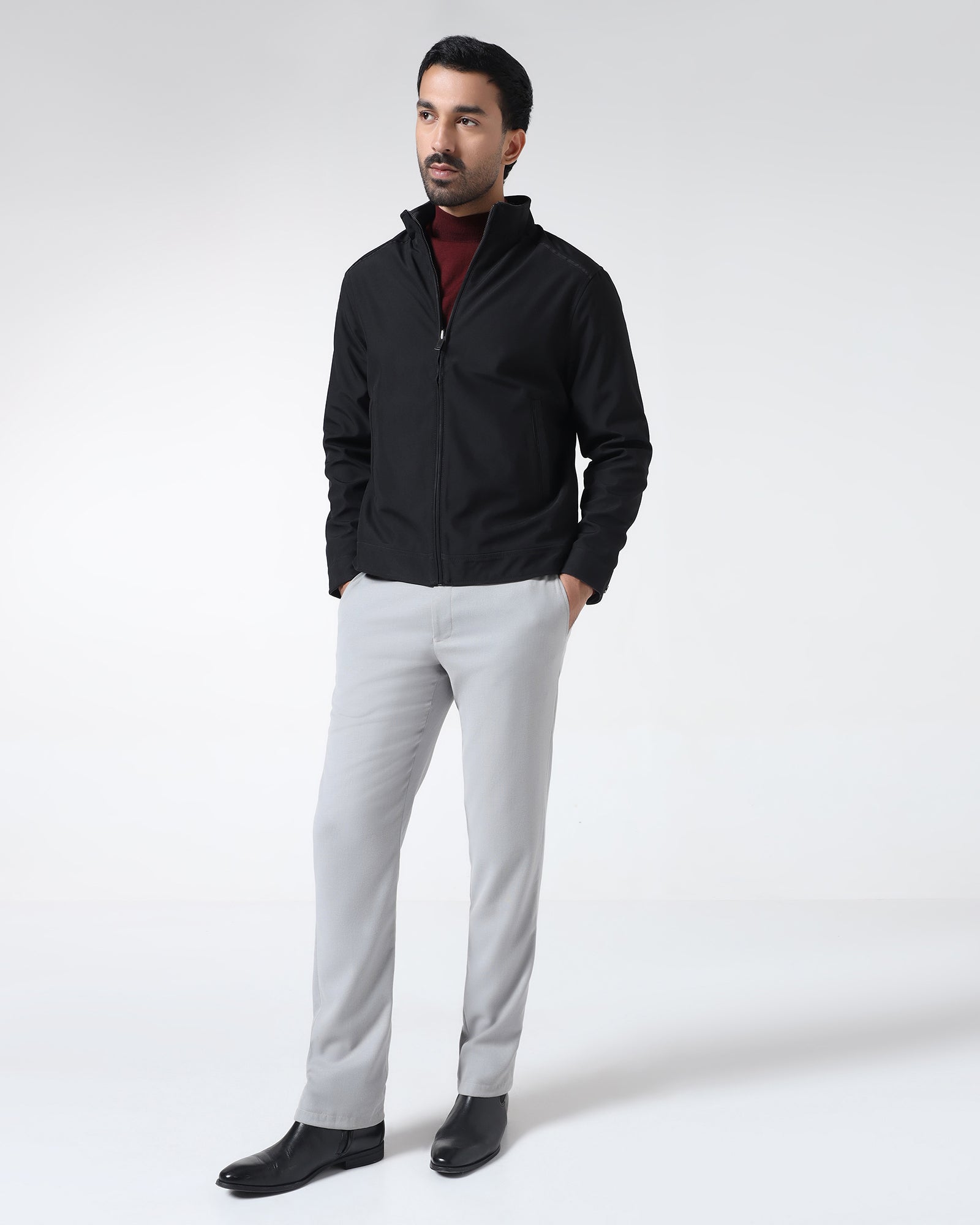 Black Reversible Solid Zipper Jacket - Yulin