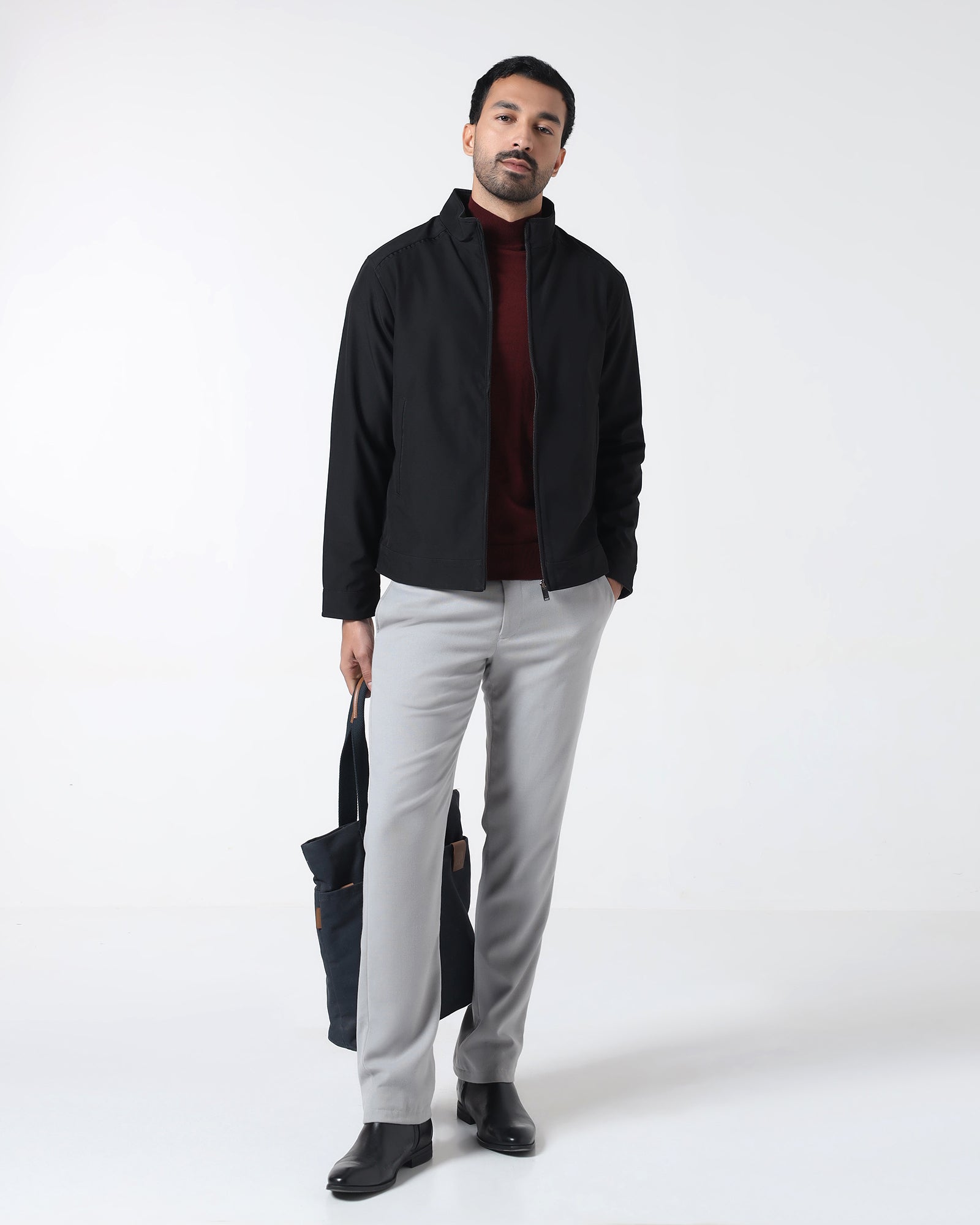 Black Reversible Solid Zipper Jacket - Yulin