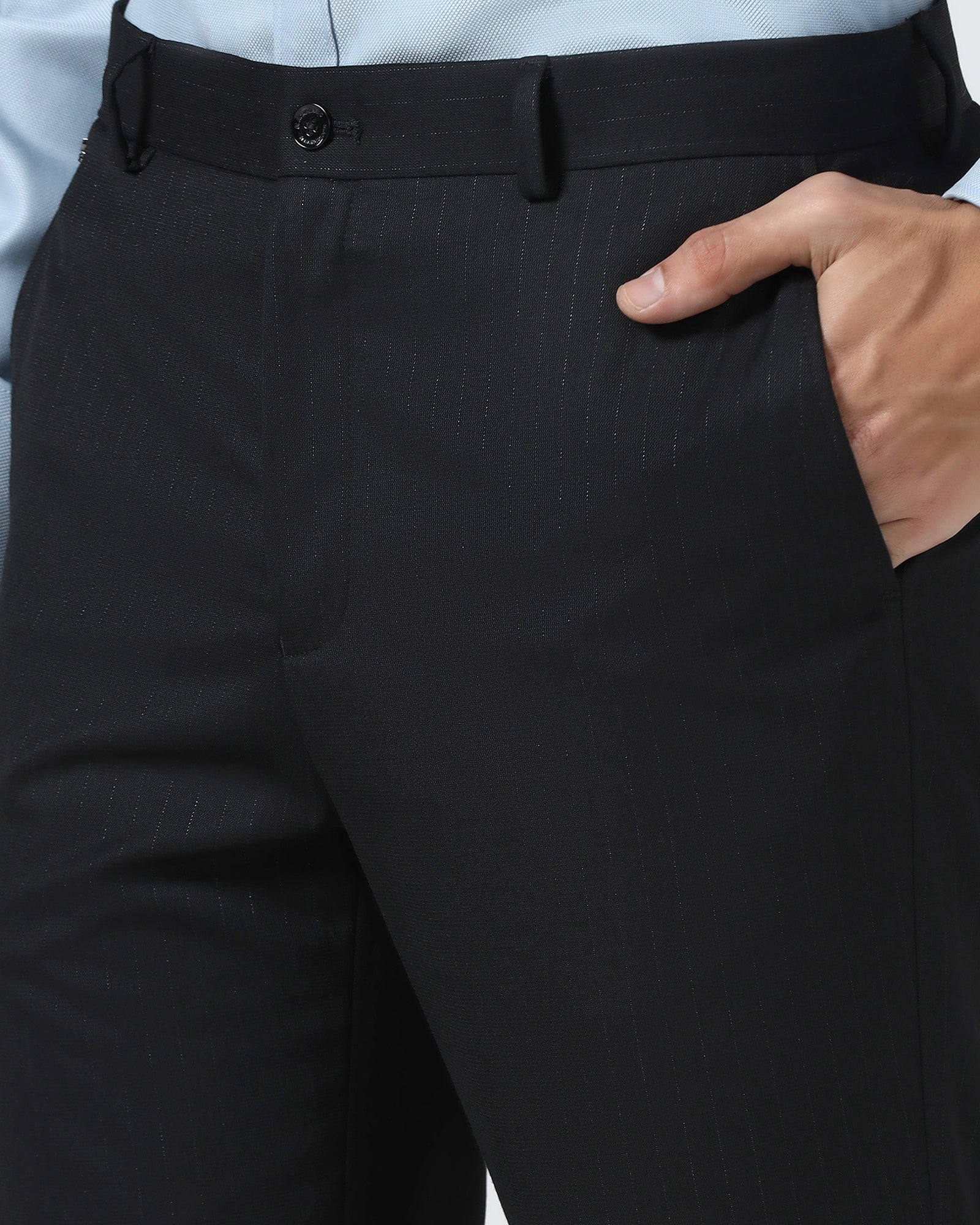 Black Stripe Trouser - Black-271