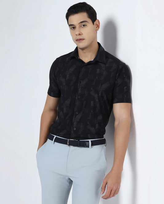 Black Half Sleeve TechPro Printed Shirt - Median