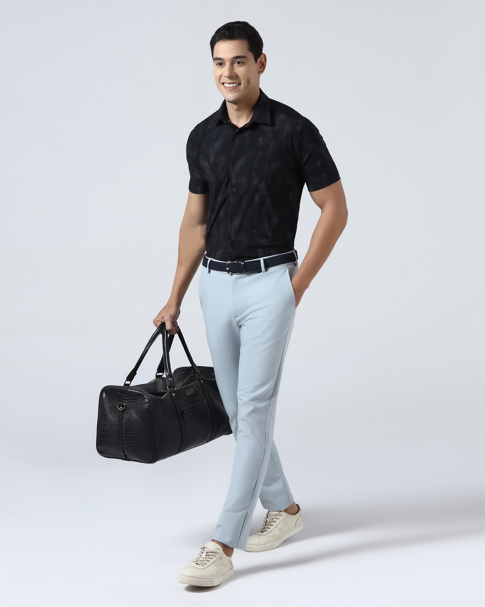 Black Half Sleeve TechPro Printed Shirt - Median