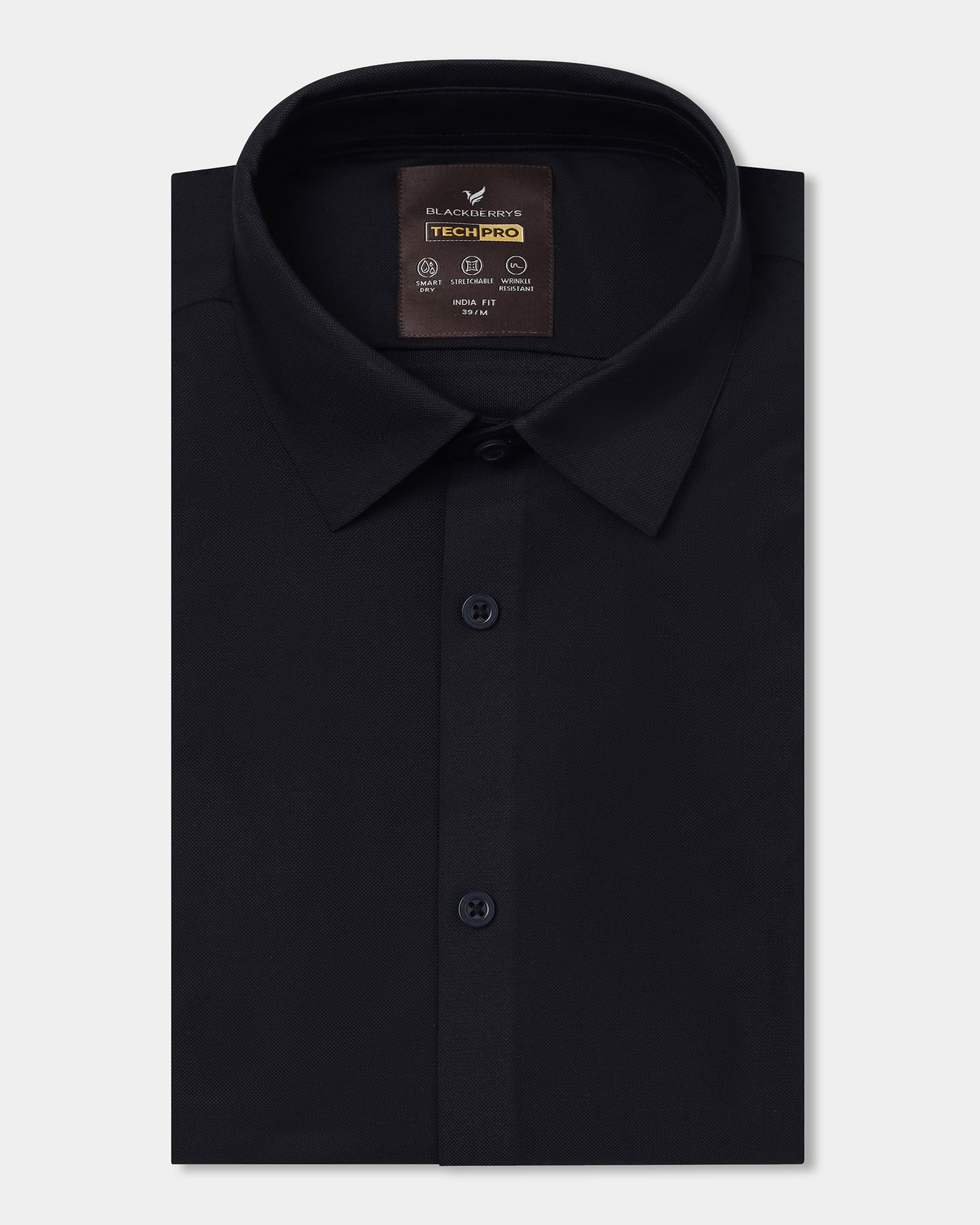 Black Half Sleeve TechPro Solid Shirt - Kanon