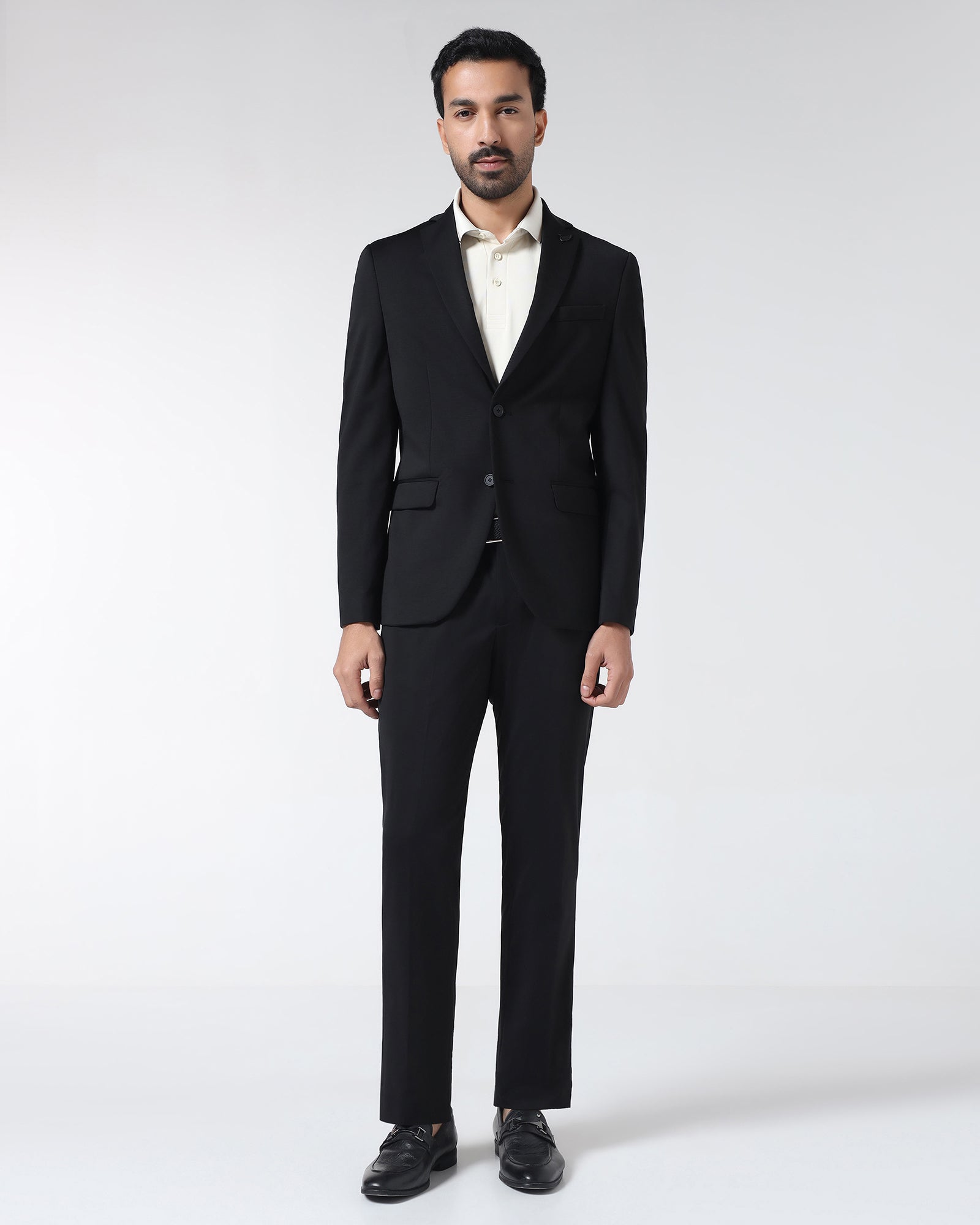 Black Techpro Two Piece Solid Suit - Delore