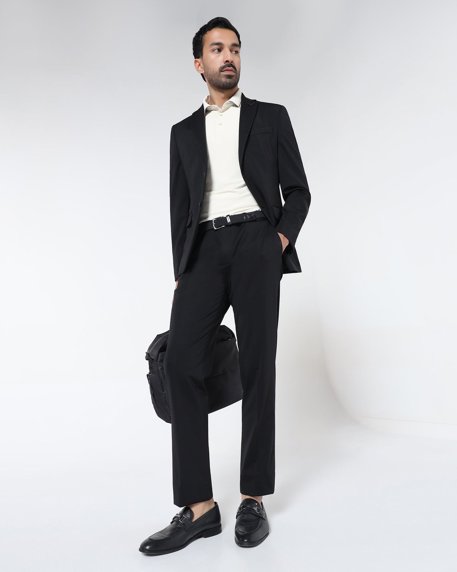 Black Techpro Two Piece Solid Suit - Delore