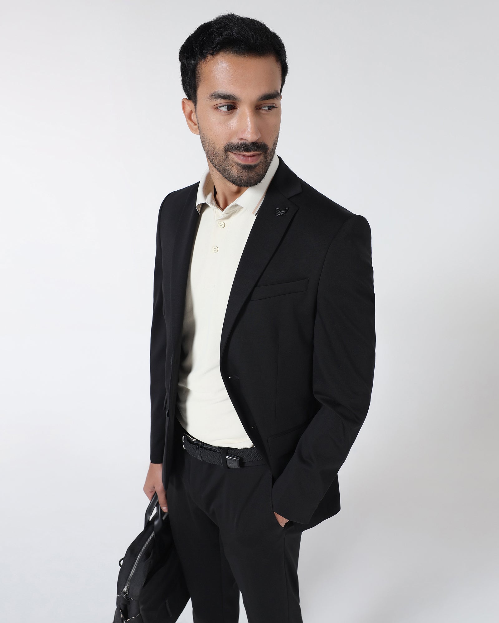 Black Techpro Two Piece Solid Suit - Delore