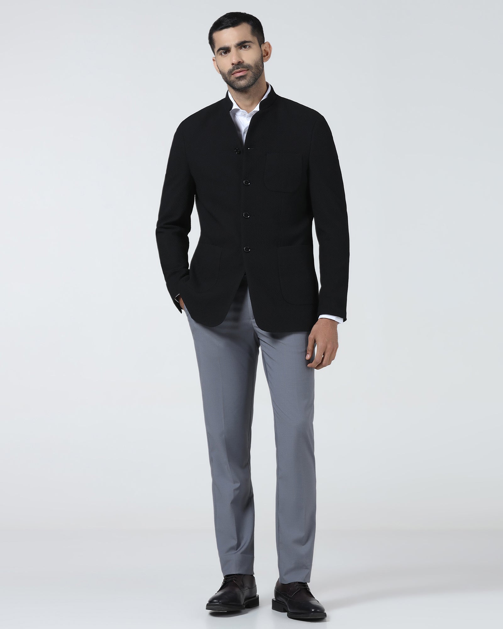 Black Textured Bandhgala - Theo