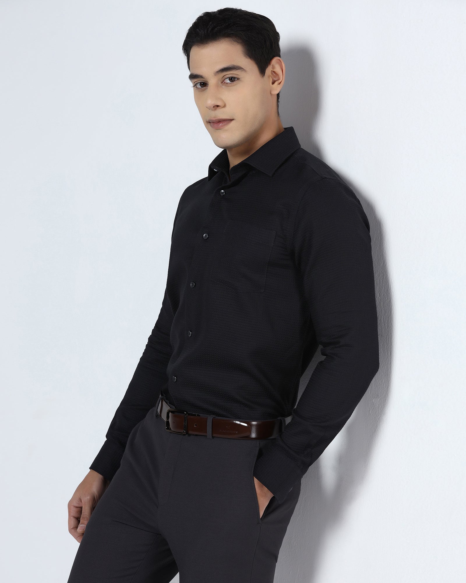 Black Textured Shirt - Skater