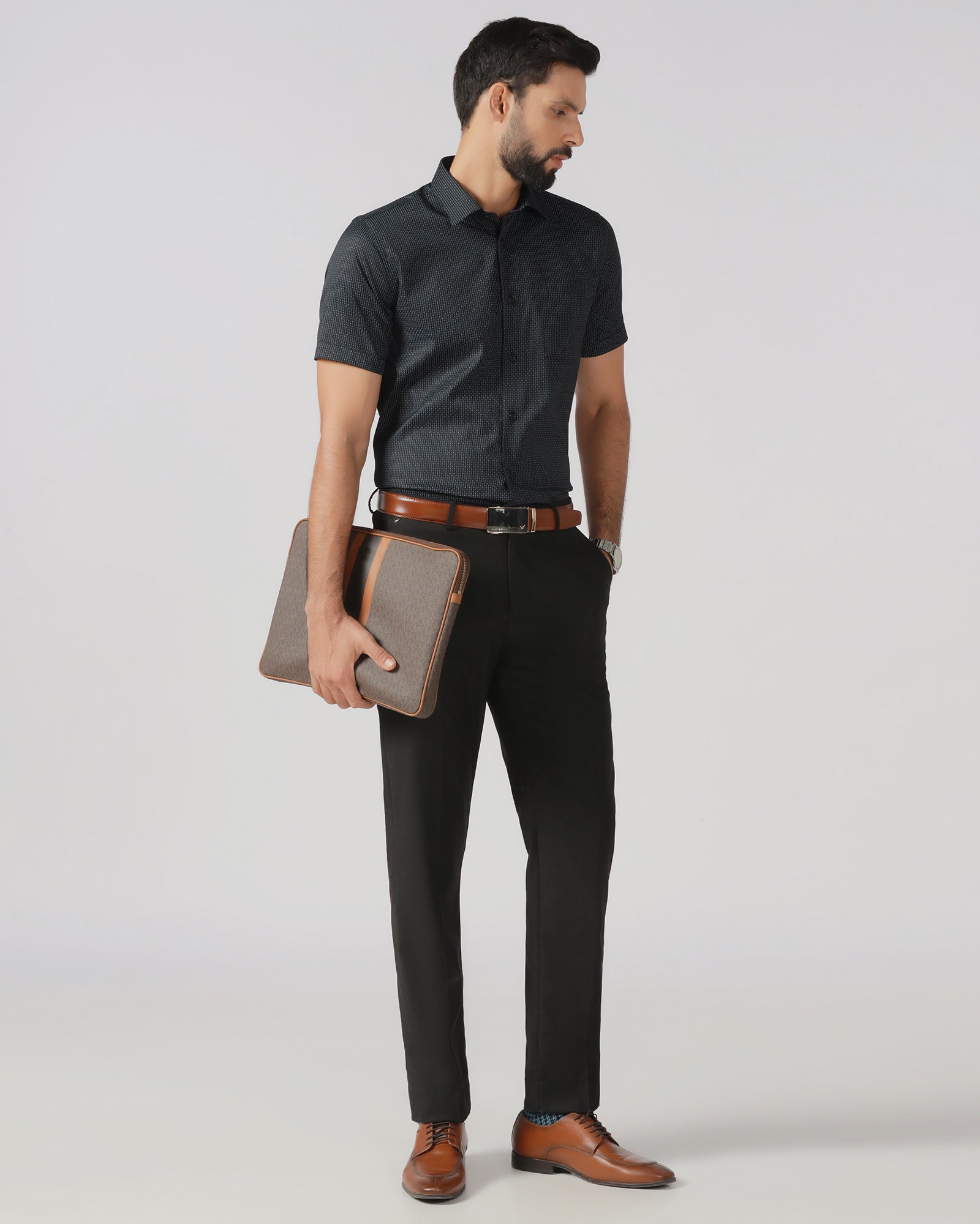 Black Textured Trouser - Black-267