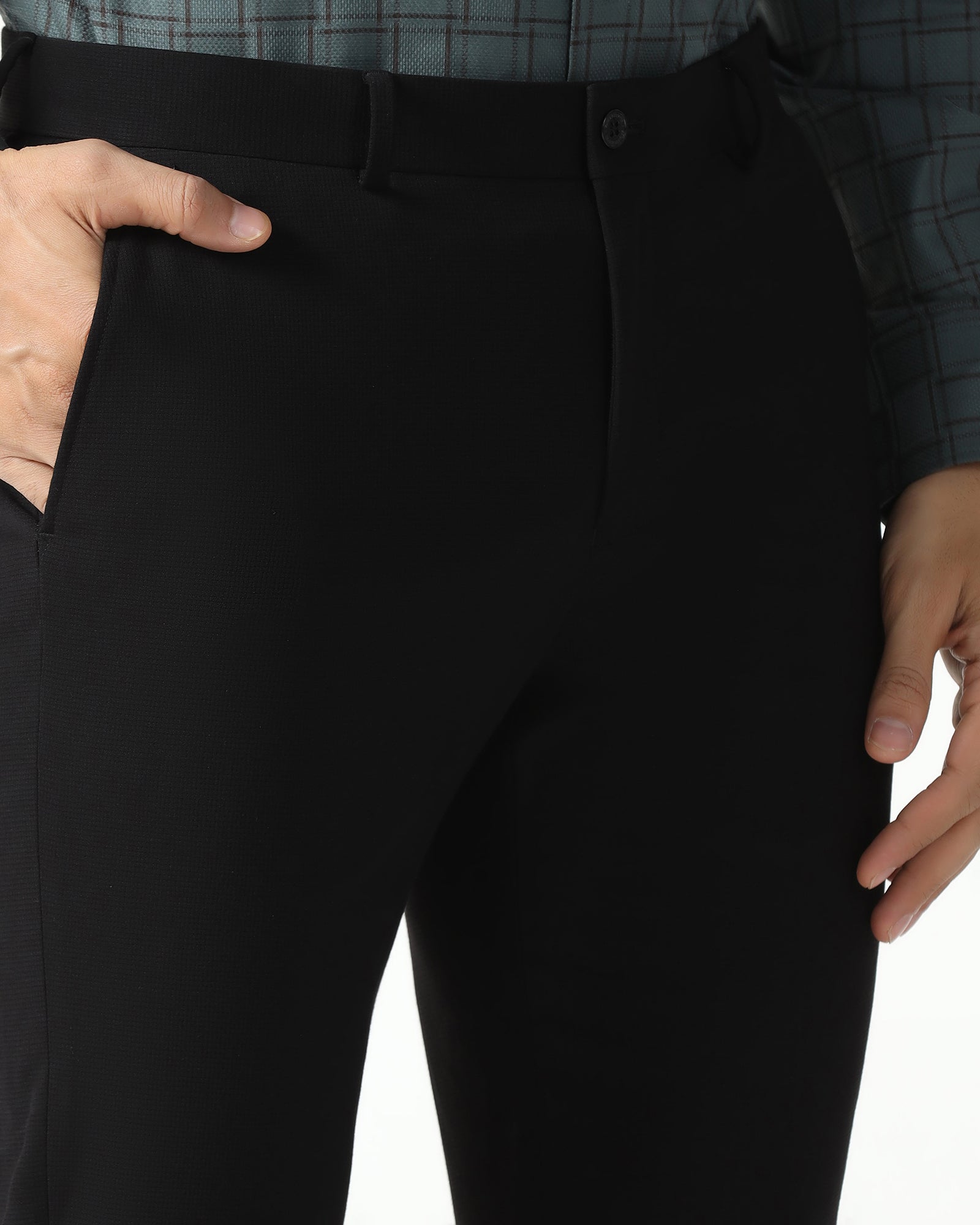 Black Textured Trouser - Black-269