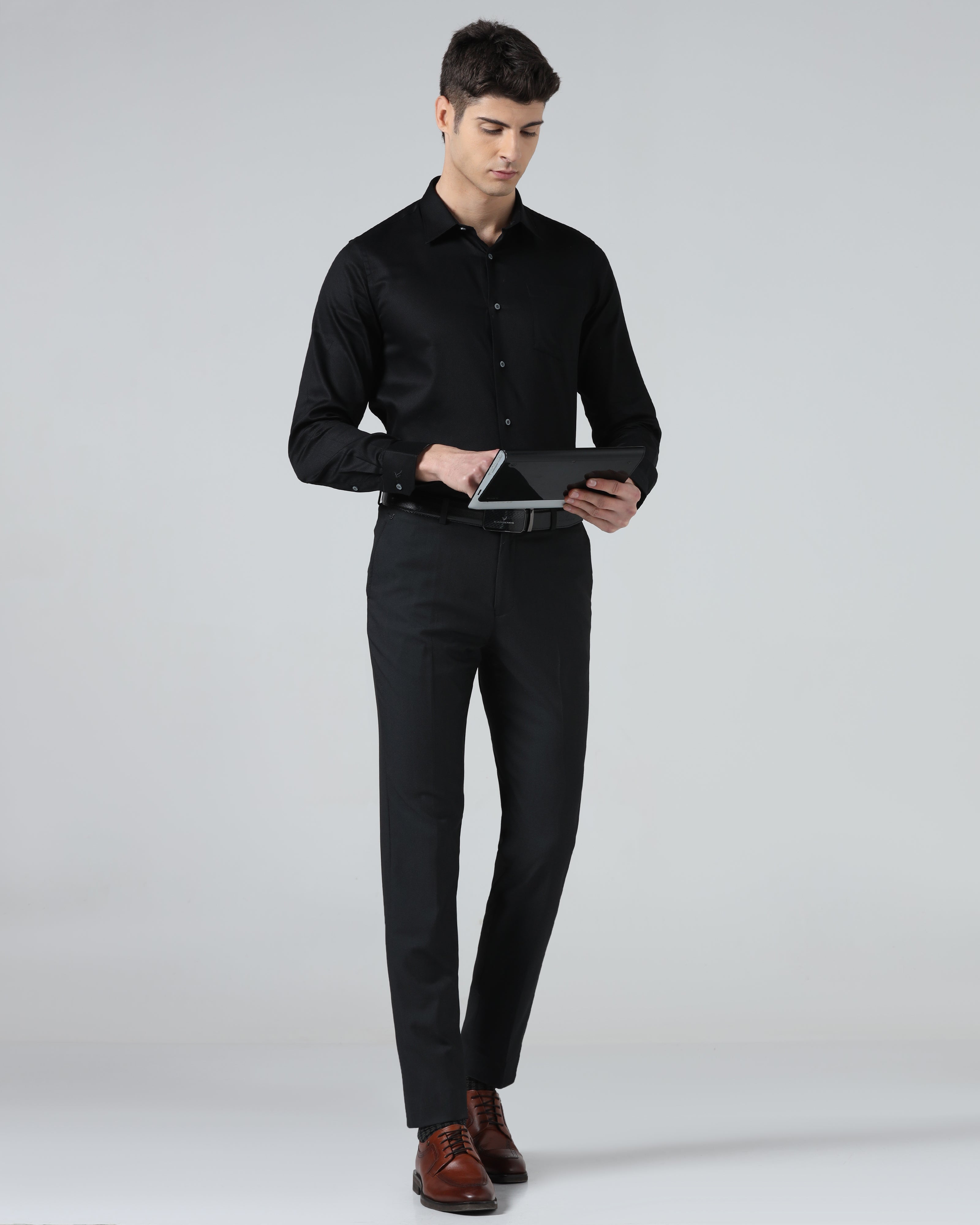Black Textured Trouser
