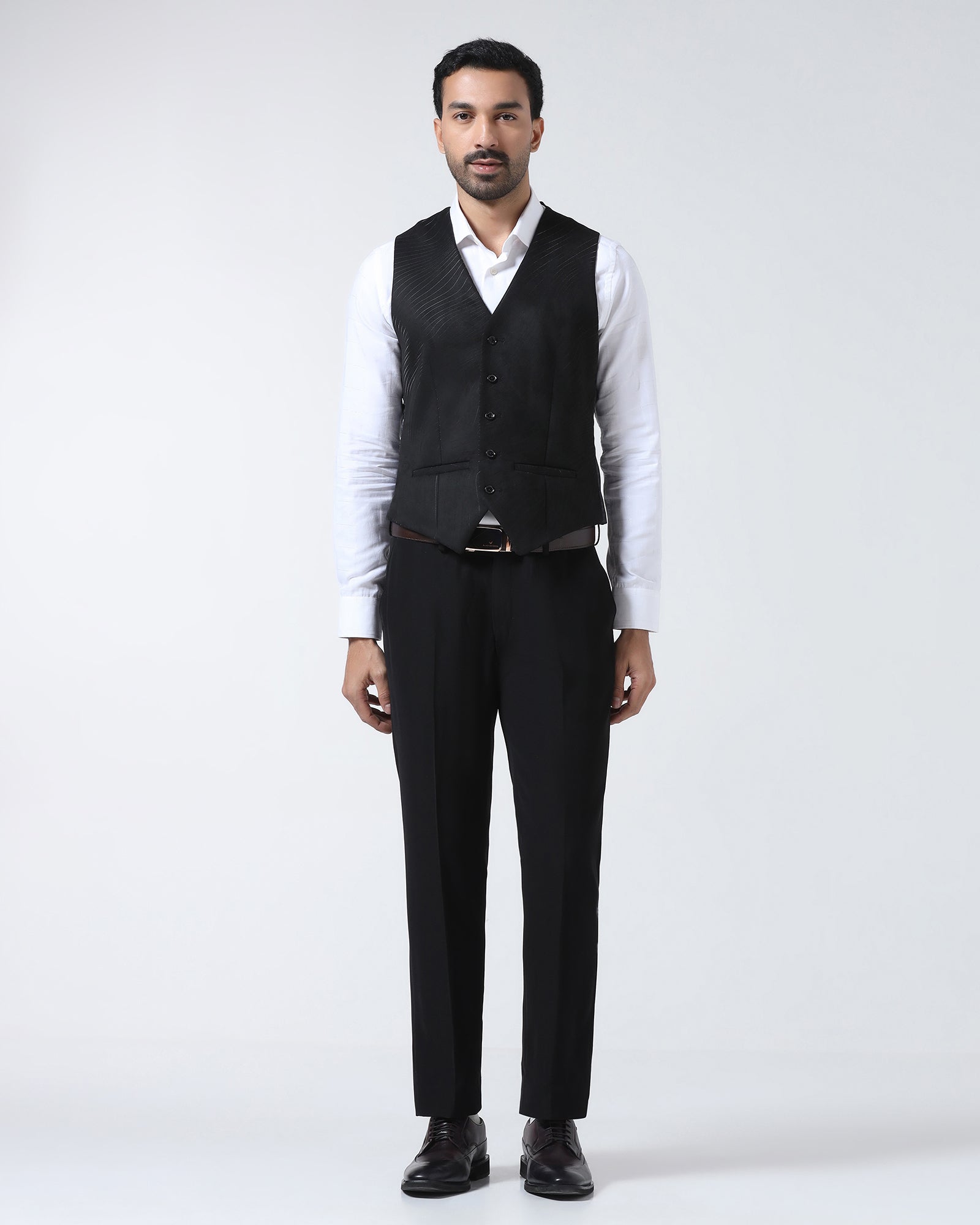 Black Three Piece Solid Suit - Erron