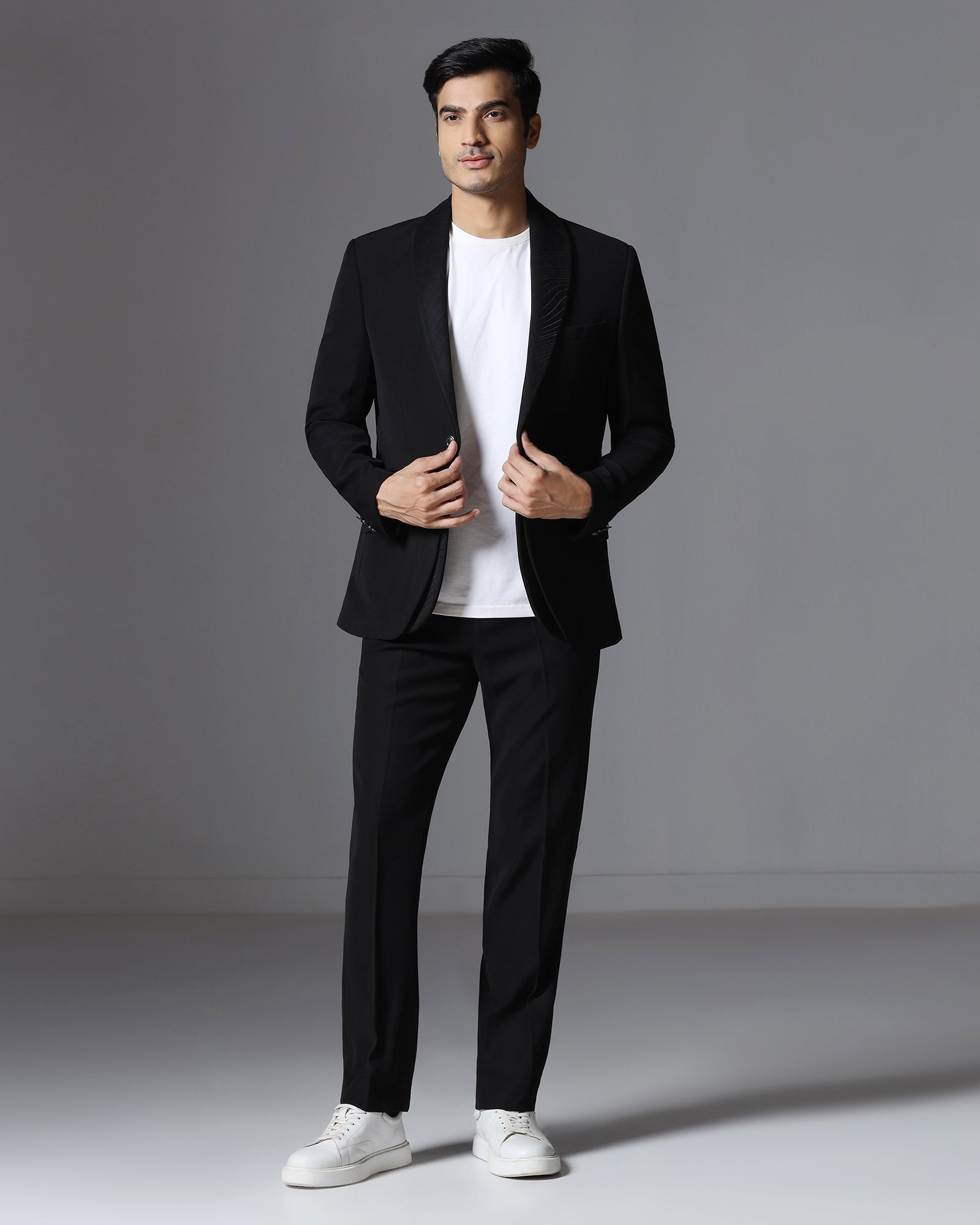 Black Three Piece Solid Suit - Erron