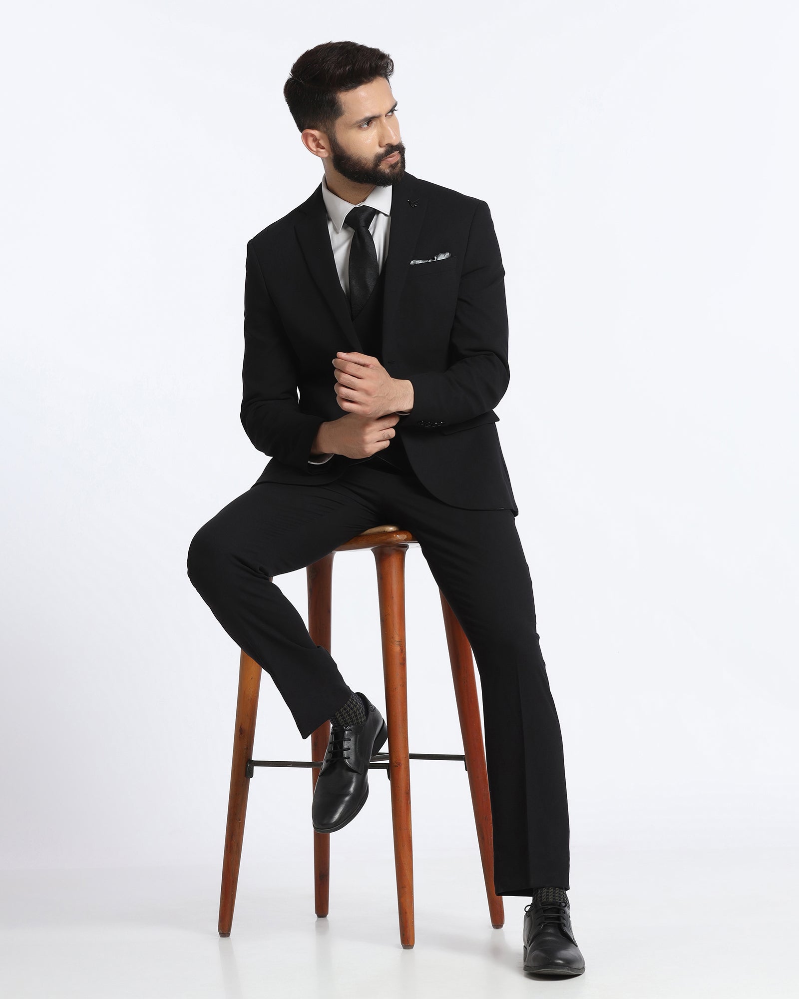 Black Three Piece Solid Suit - Kelm