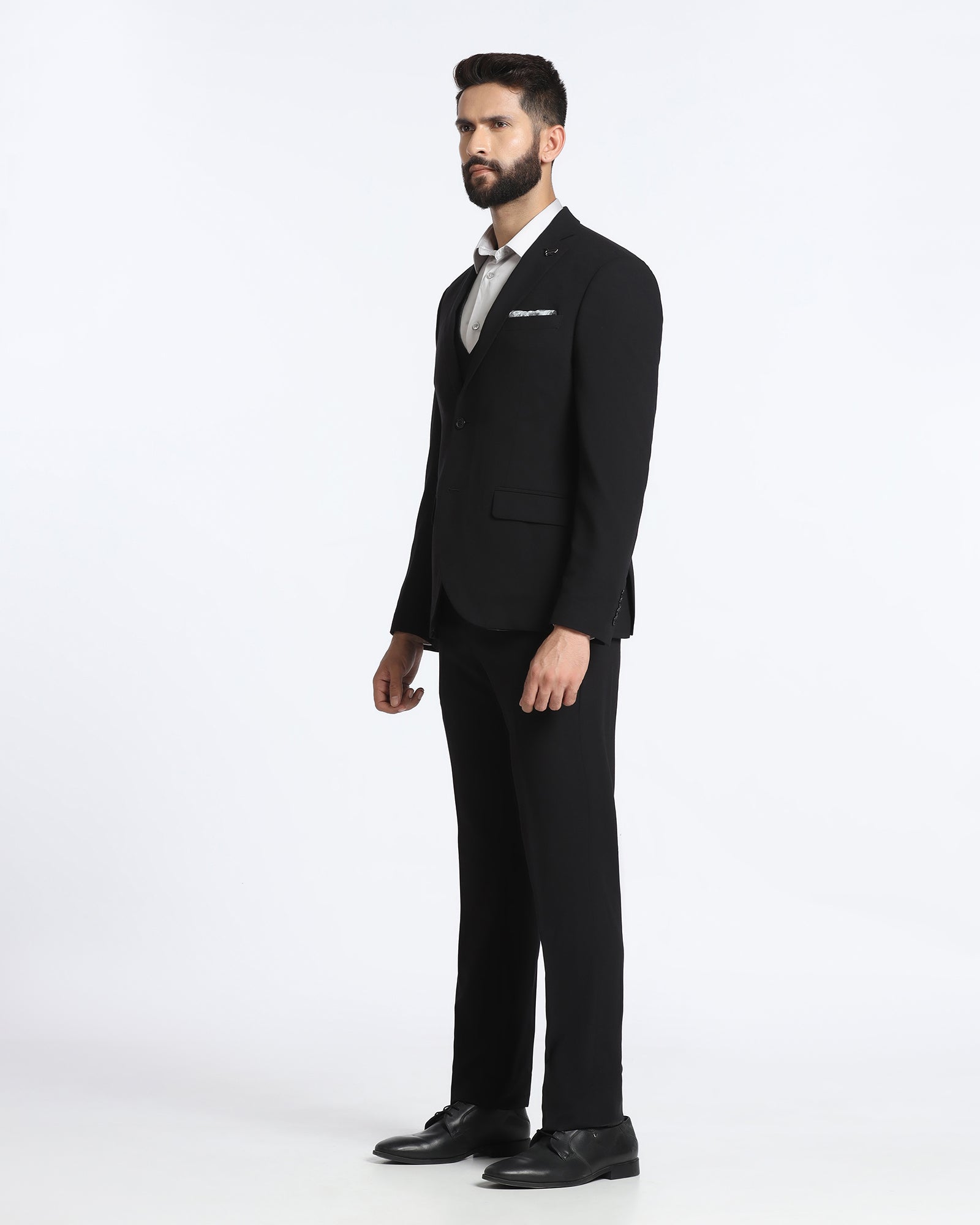 Black Three Piece Solid Suit - Kelm