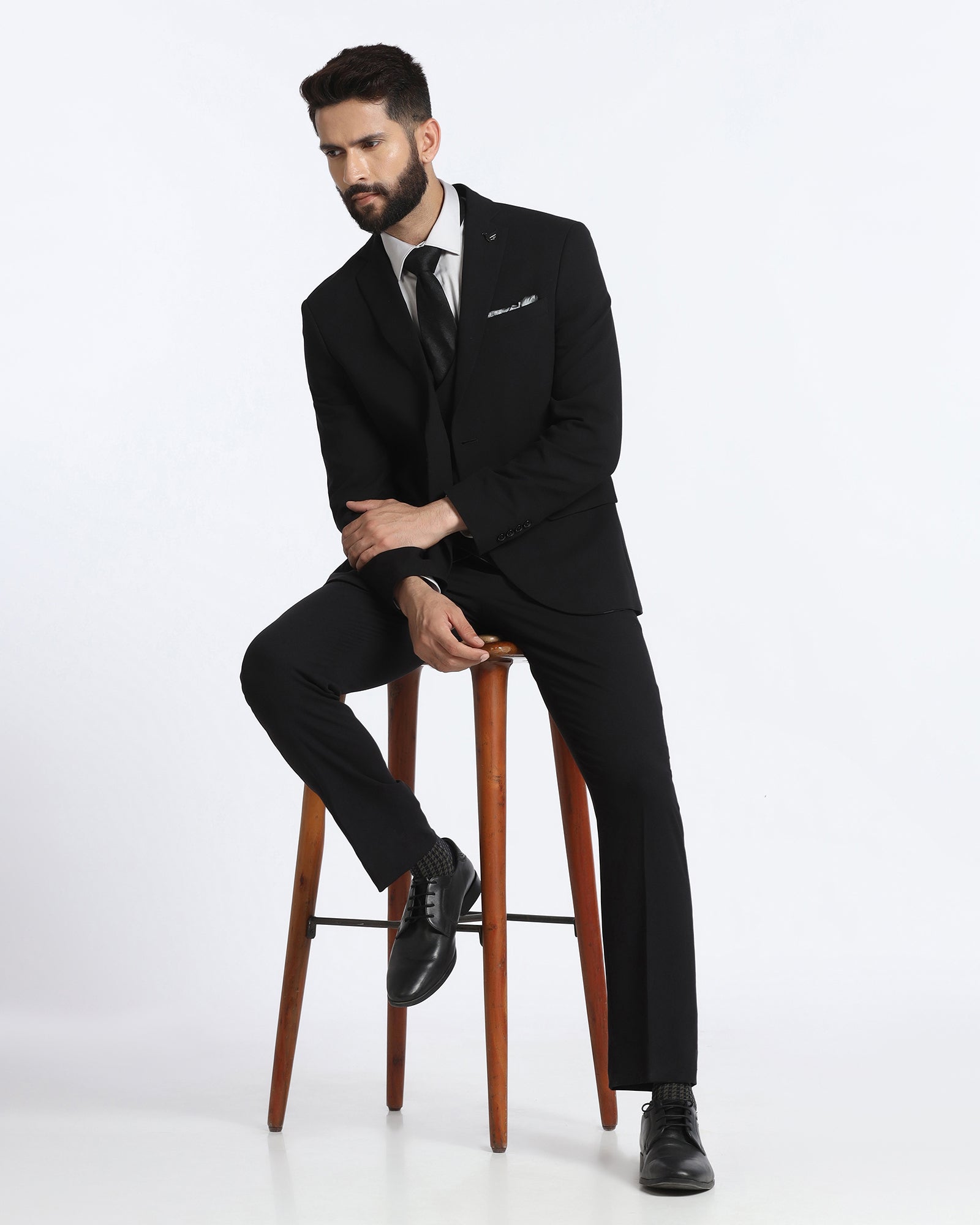 Black Three Piece Solid Suit - Kelm