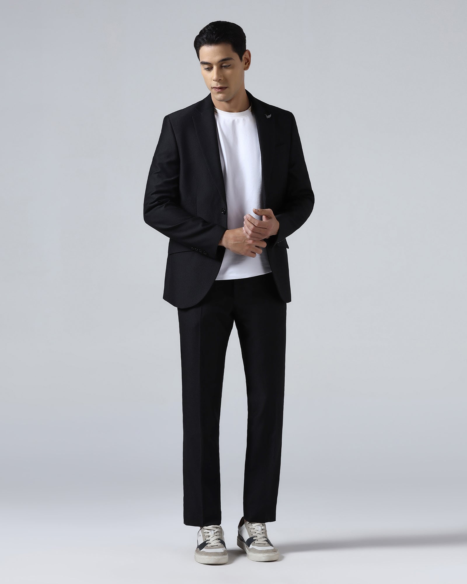 Black Three Piece Textured Suit - Kizu