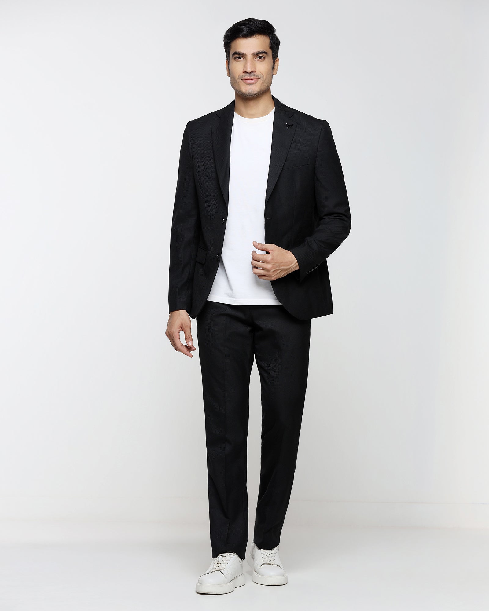 Black Three Piece Textured Suit - Kova