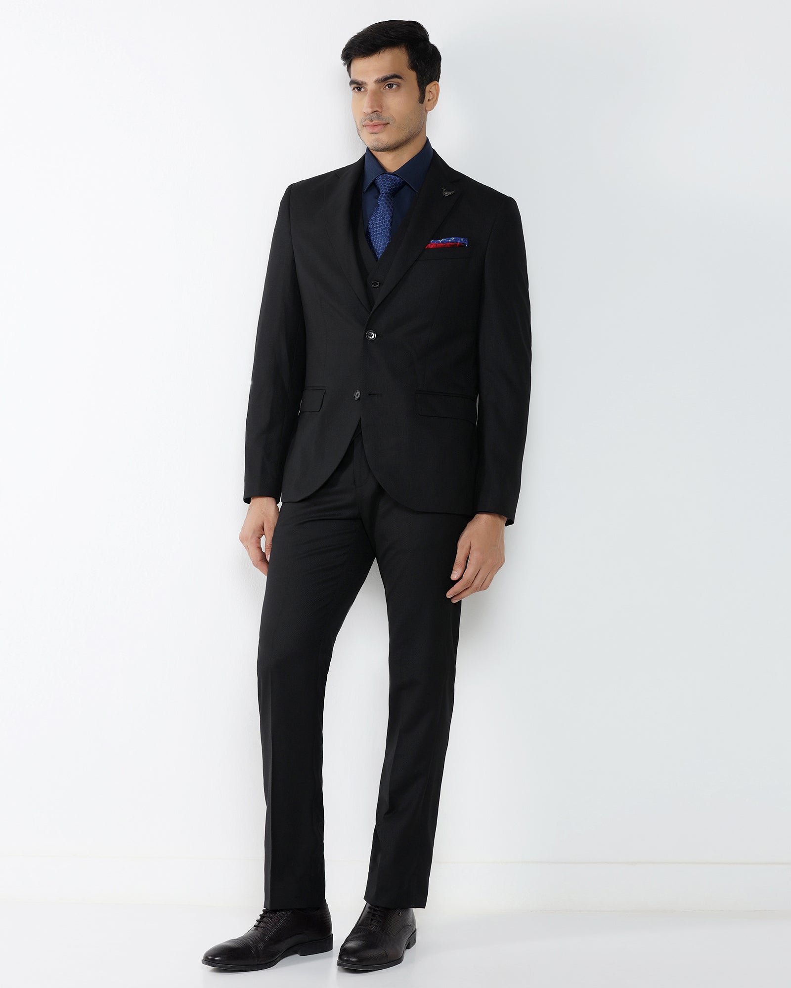 Black Three Piece Textured Suit - Kova