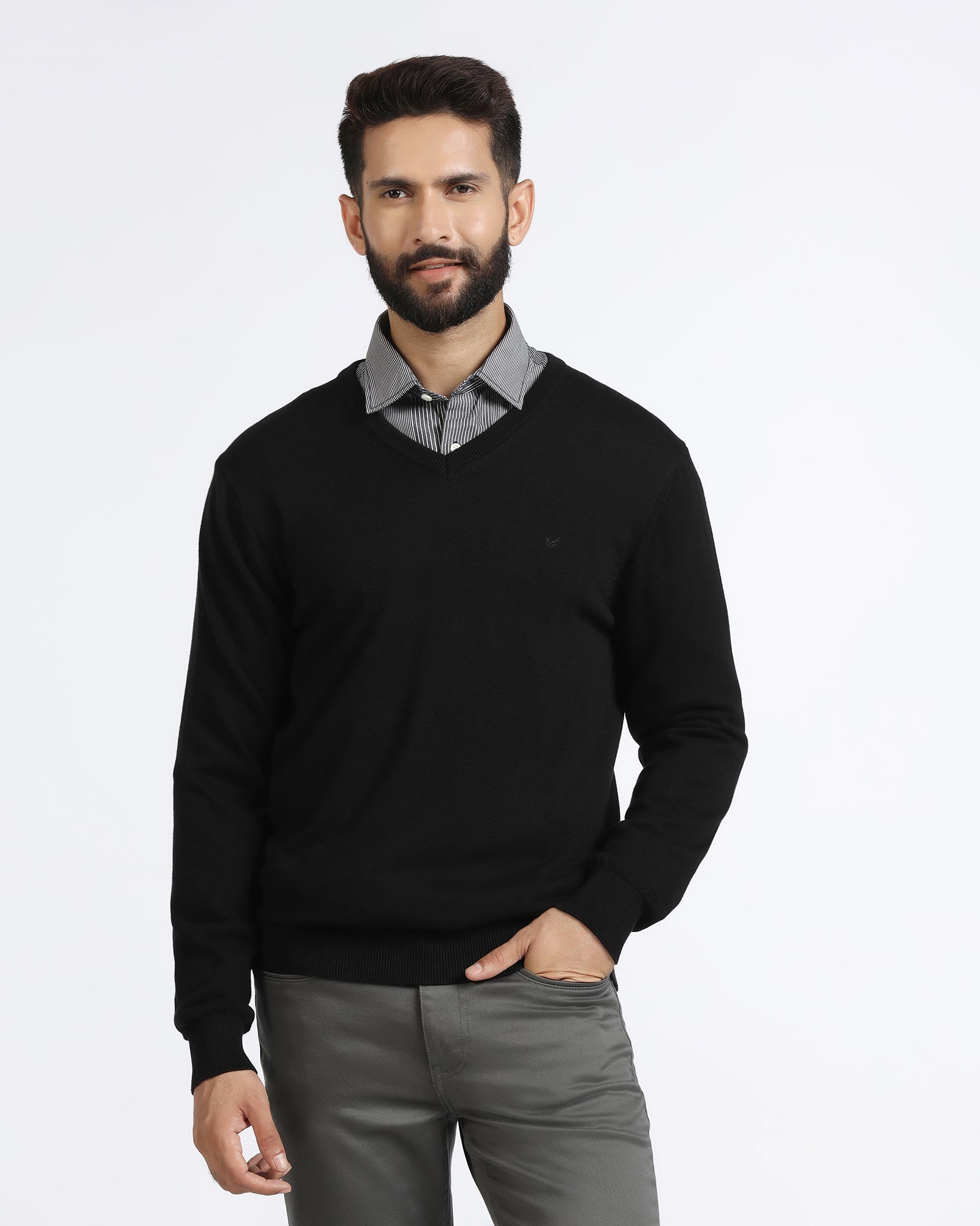 Black V-Neck Solid Sweatshirt - Vneckter