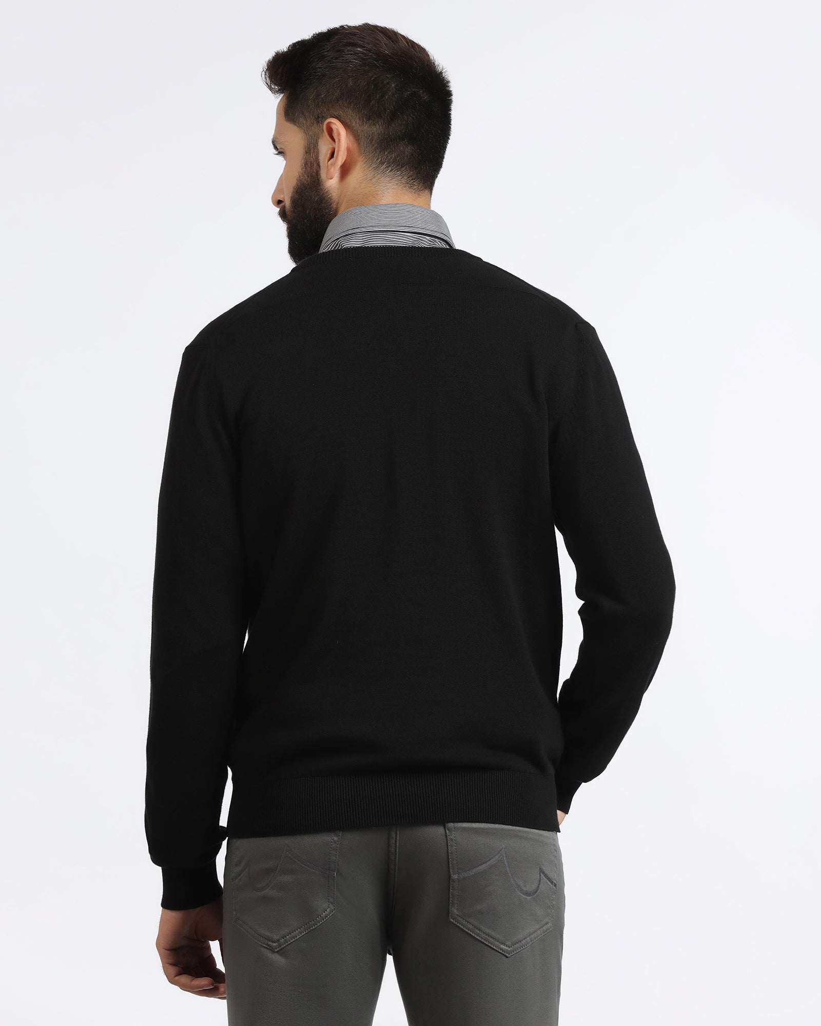 Black V-Neck Solid Sweatshirt - Vneckter