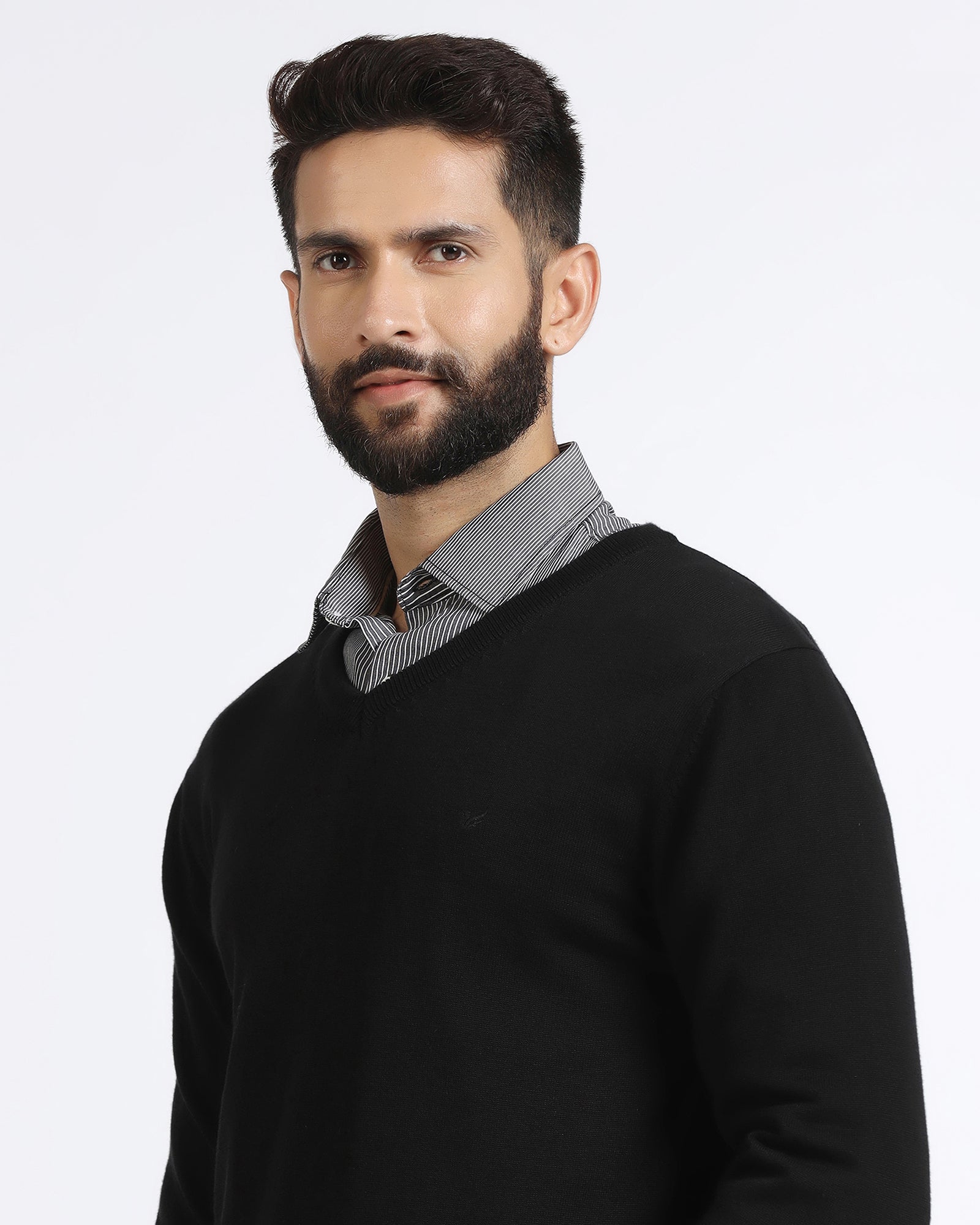 Black V-Neck Solid Sweatshirt - Vneckter