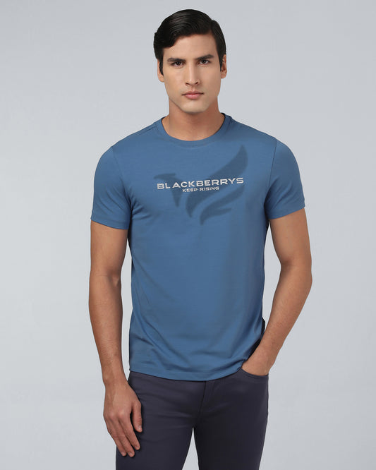 Blue Crew Neck Printed T-Shirt - Posi