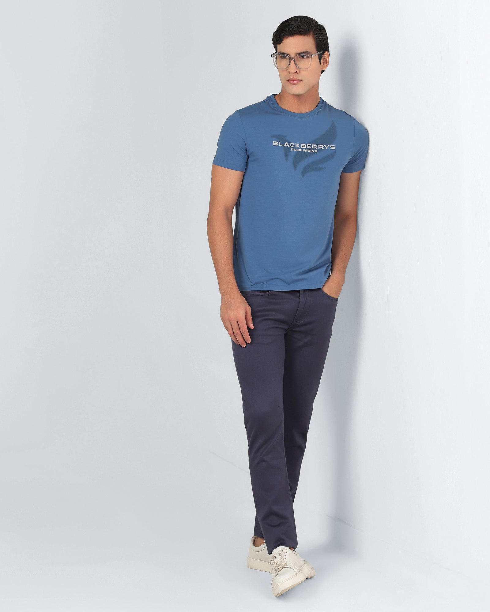 Blue Crew Neck Printed T-Shirt - Posi