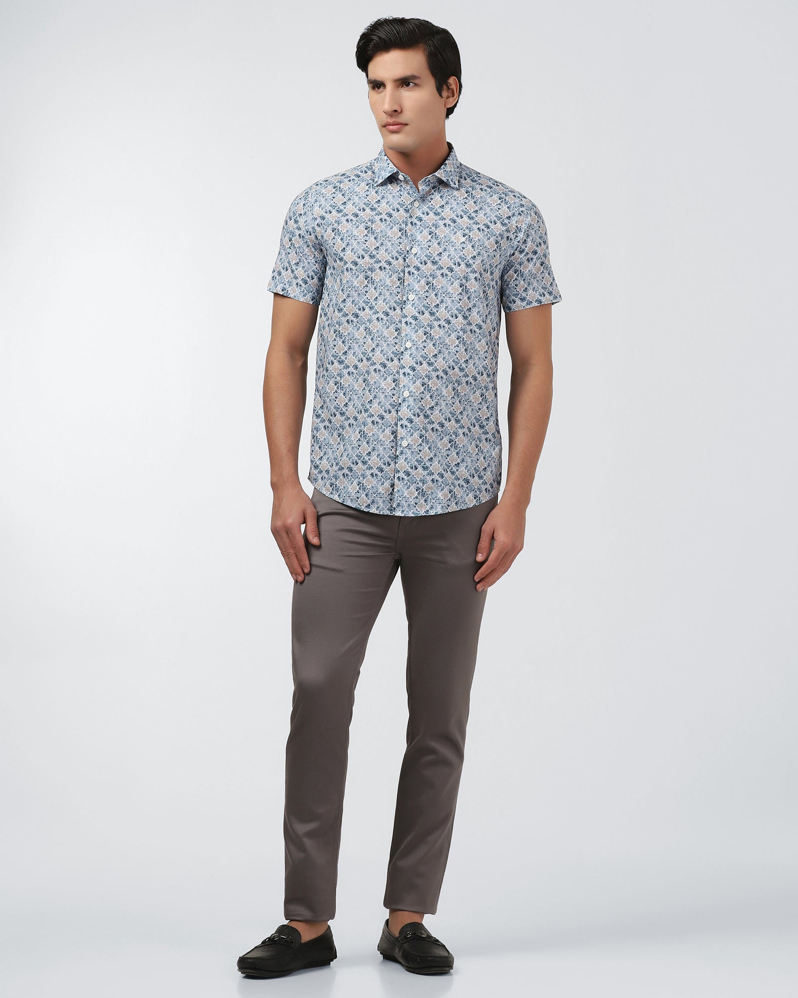 Blue Half Sleeve Printed Shirt - Melod