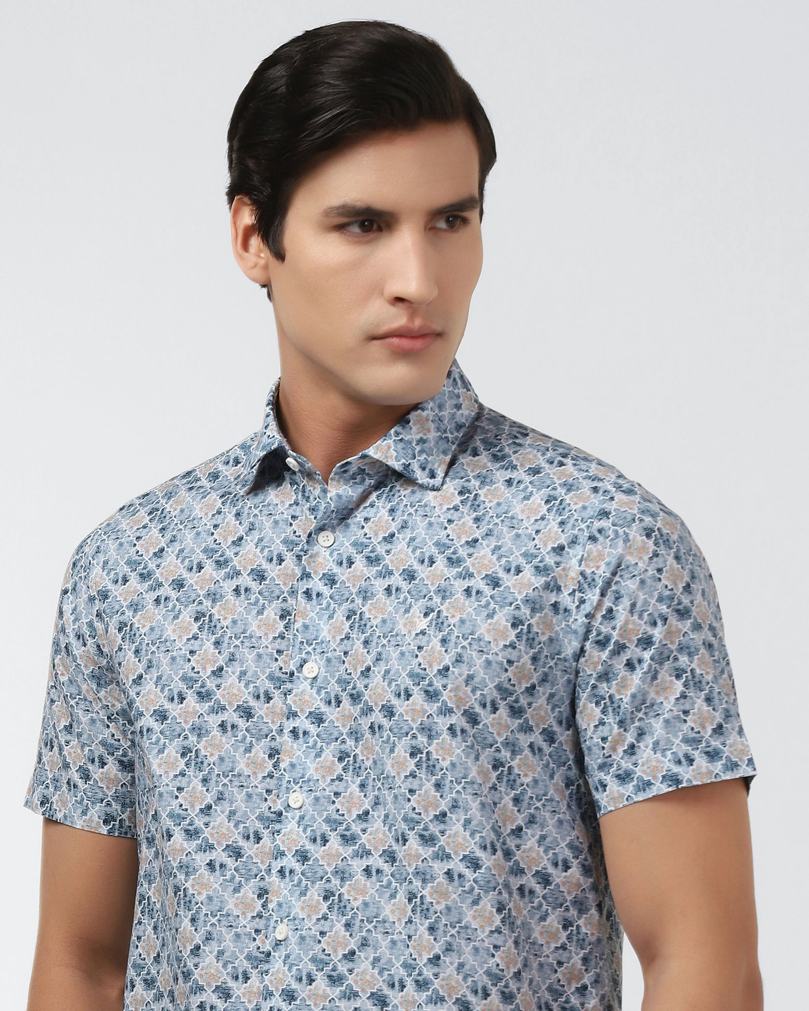 Blue Half Sleeve Printed Shirt - Melod