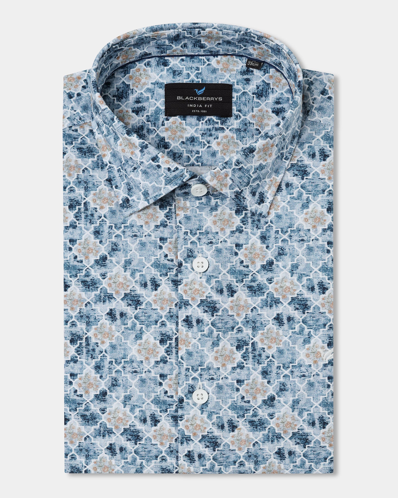 Blue Half Sleeve Printed Shirt - Melod