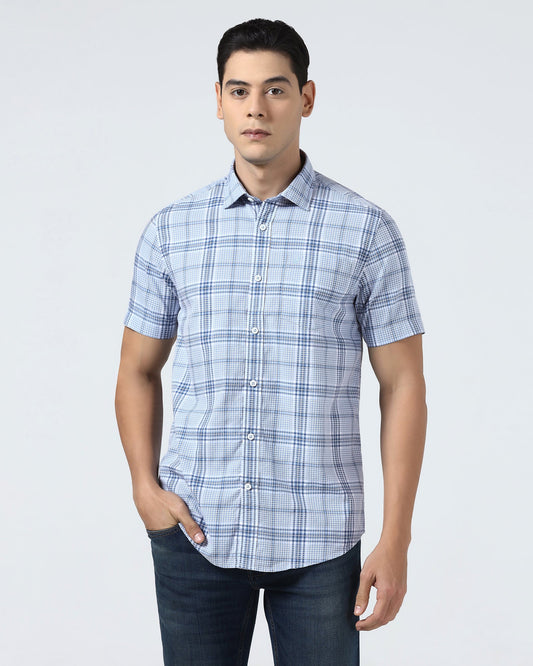 Blue Half Sleeve Check Shirt - Farlen