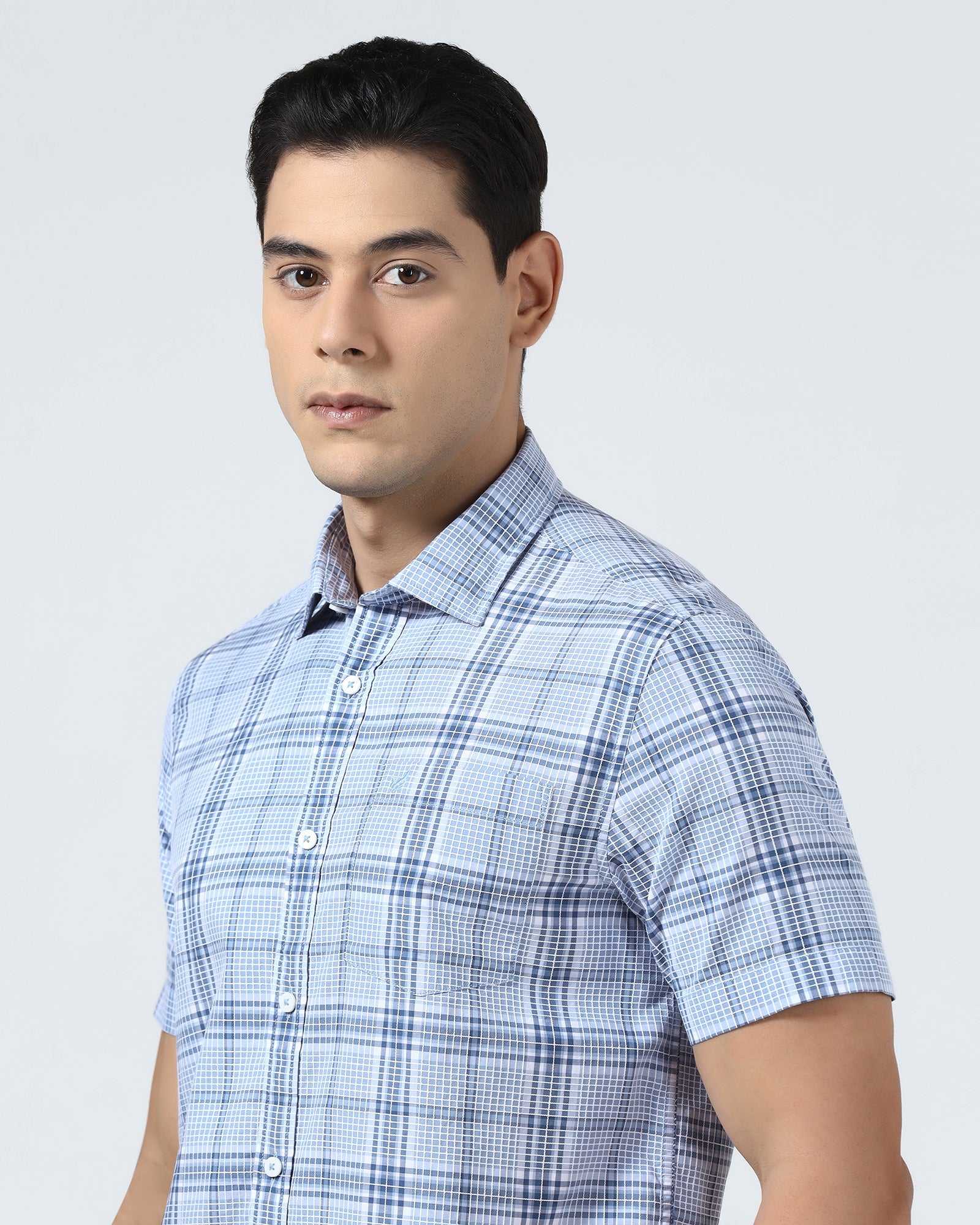 Blue Half Sleeve Check Shirt - Farlen