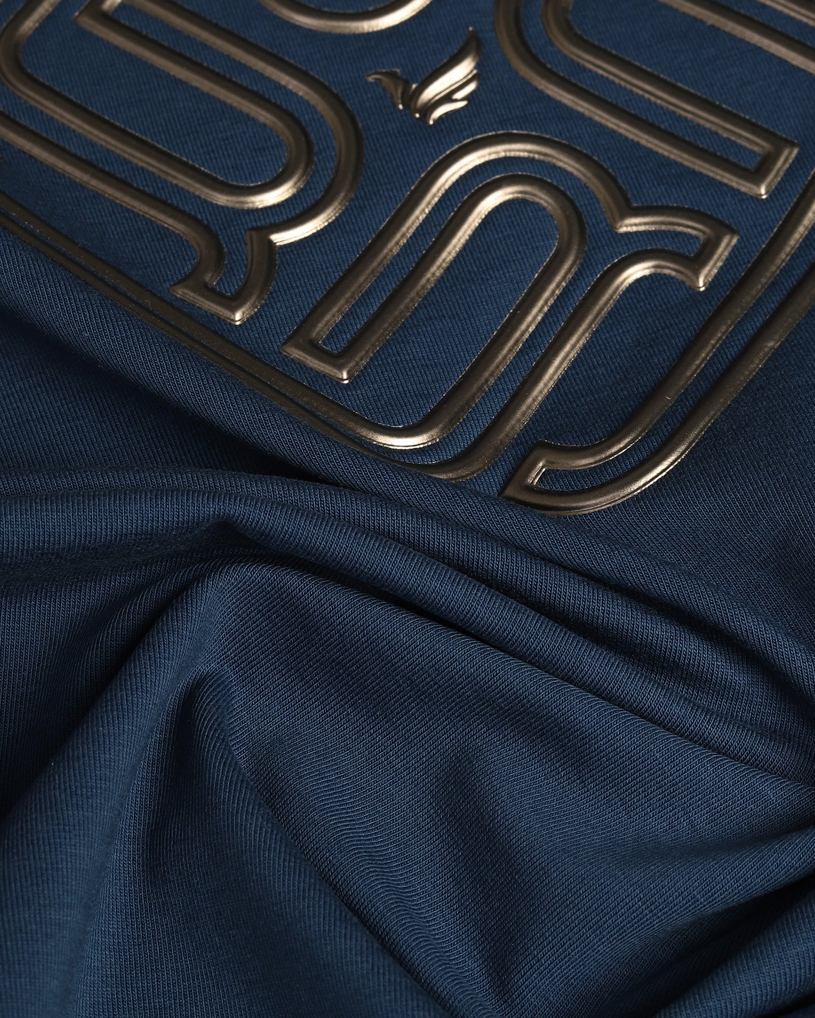 Blue Crew Neck Textured T-Shirt - Crown