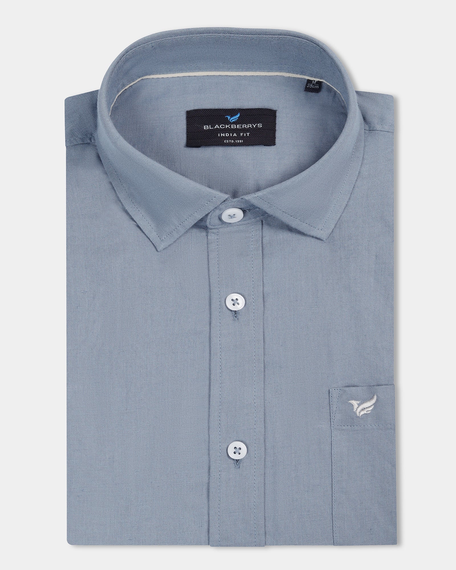 Blue Grey Half Sleeve Linen Solid Shirt - Cleo