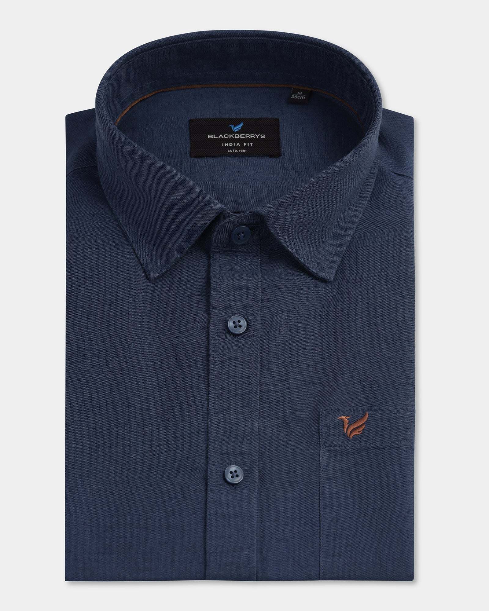 Blue Half Sleeve Linen Solid Shirt - Salmon