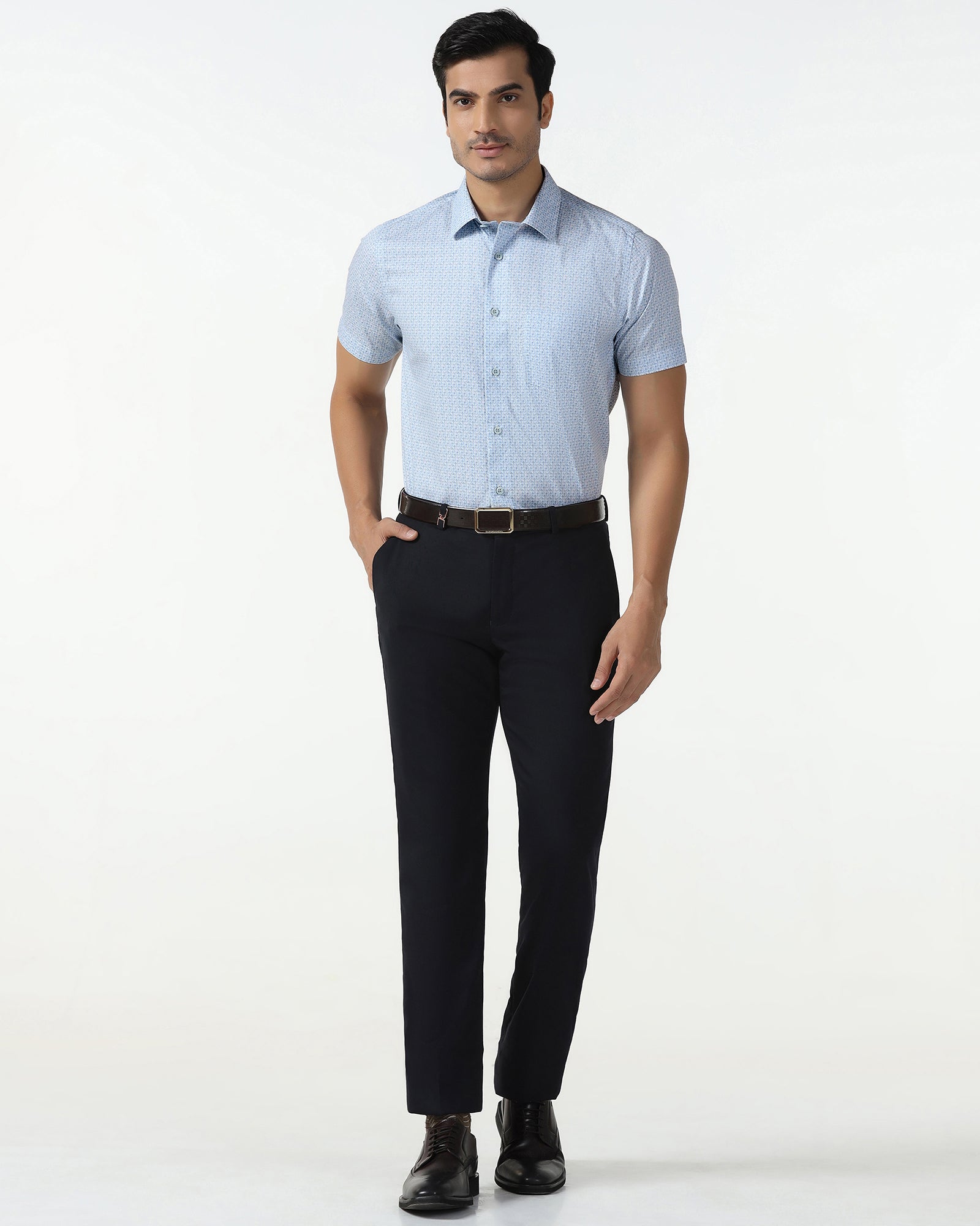 Blue Half Sleeve Printed Shirt - Nicole