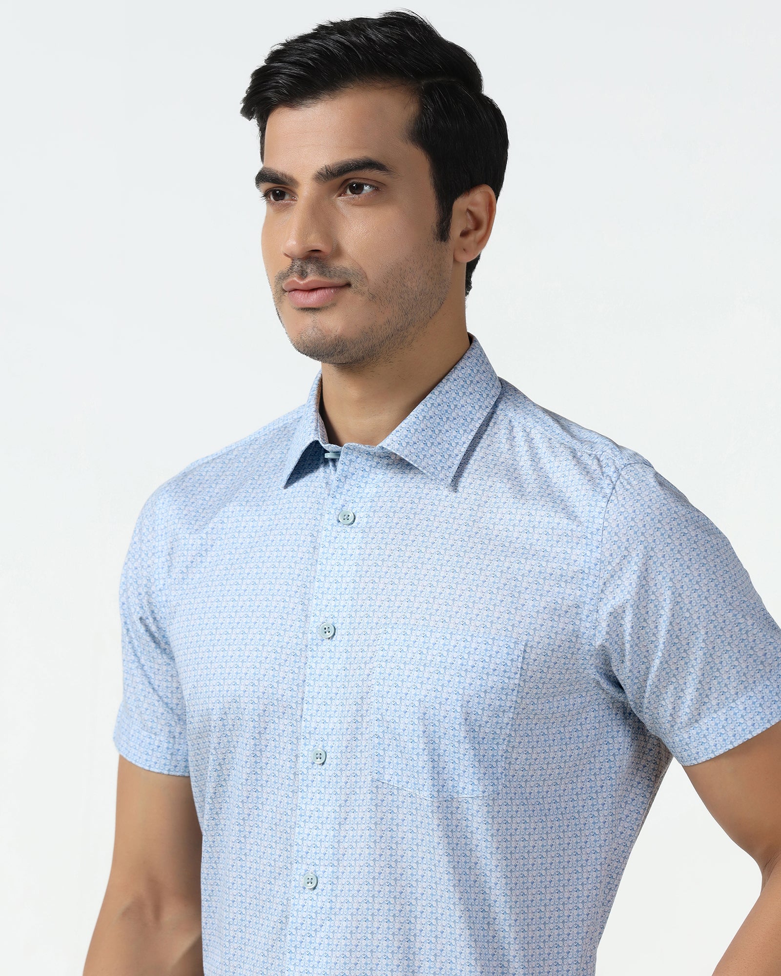 Blue Half Sleeve Printed Shirt - Nicole