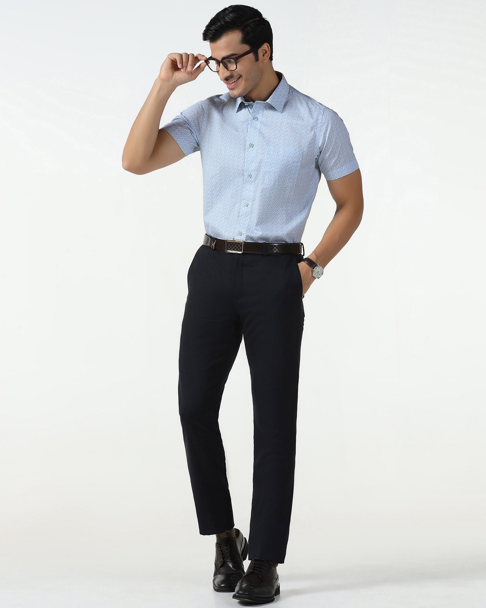 Blue Half Sleeve Printed Shirt - Nicole