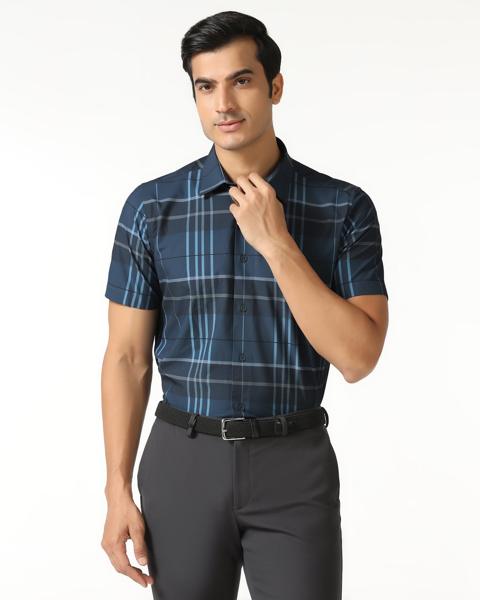 Blue Half Sleeve Techpro Check Shirt - Glen