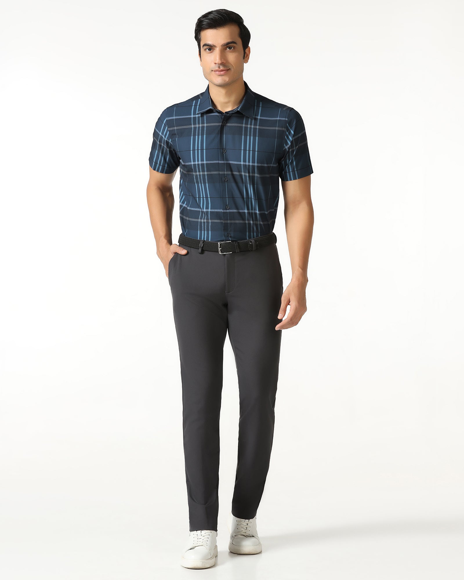 Blue Half Sleeve Techpro Check Shirt - Glen