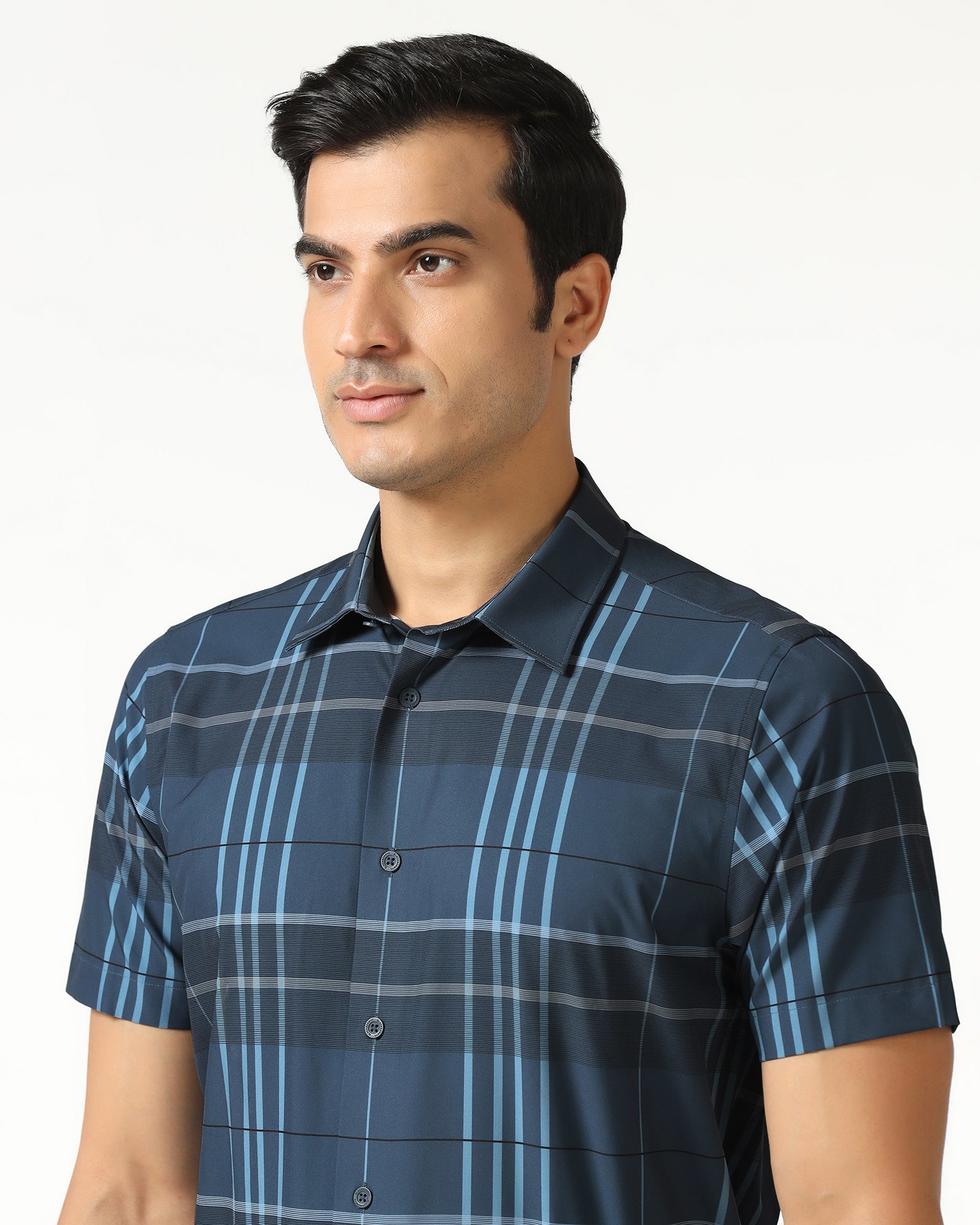 Blue Half Sleeve Techpro Check Shirt - Glen