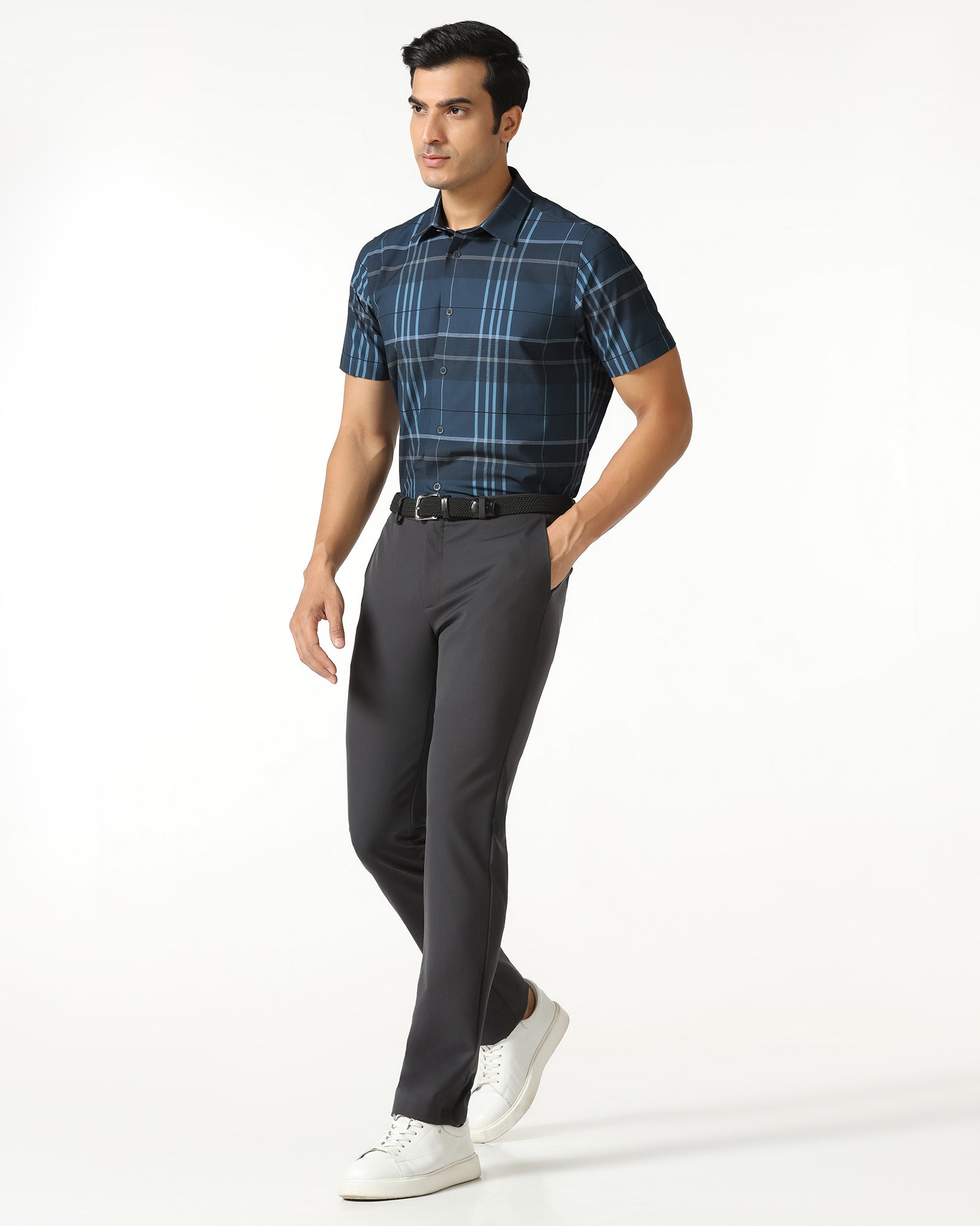 Blue Half Sleeve Techpro Check Shirt - Glen