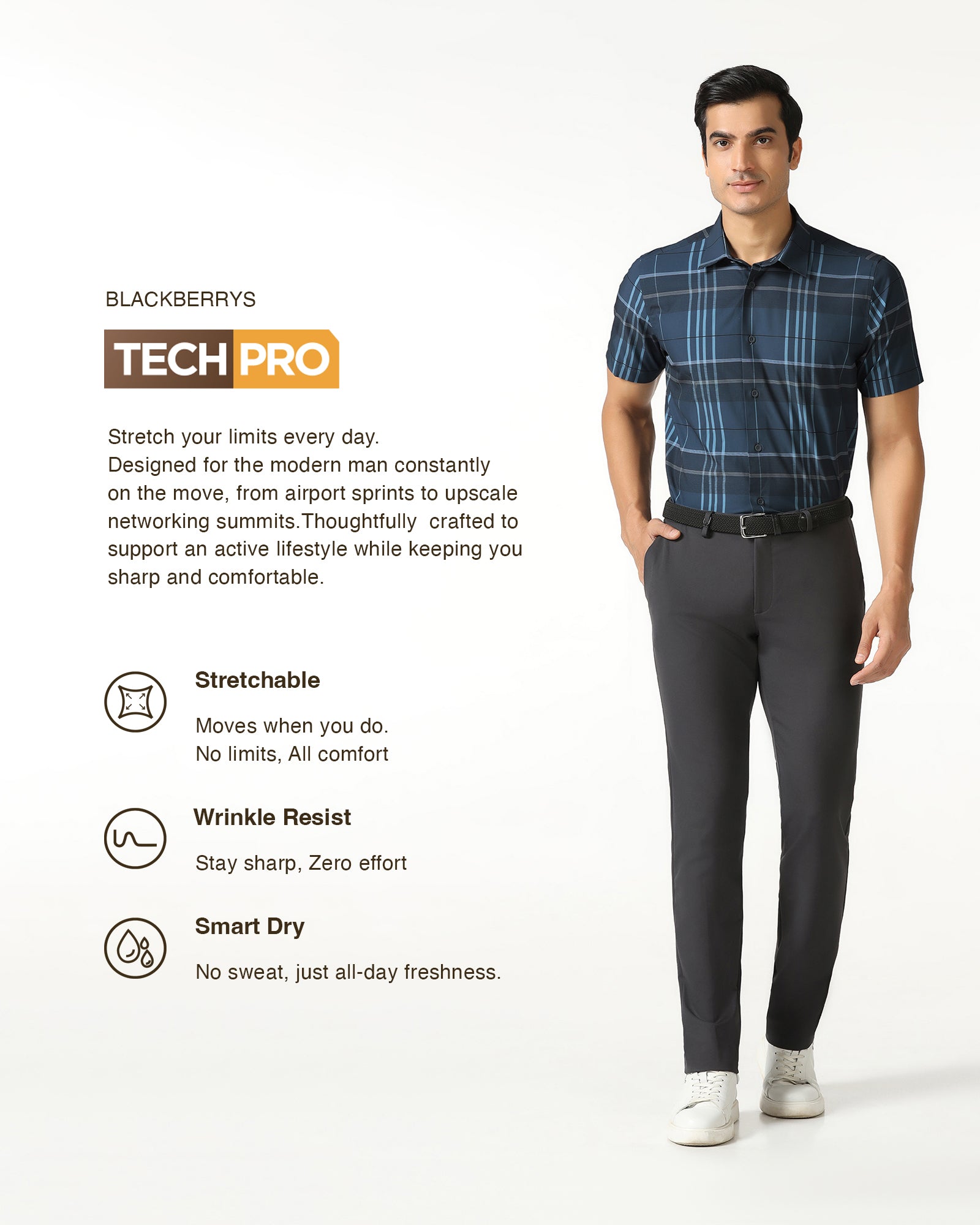 Blue Half Sleeve TechPro Check Shirt - Glen