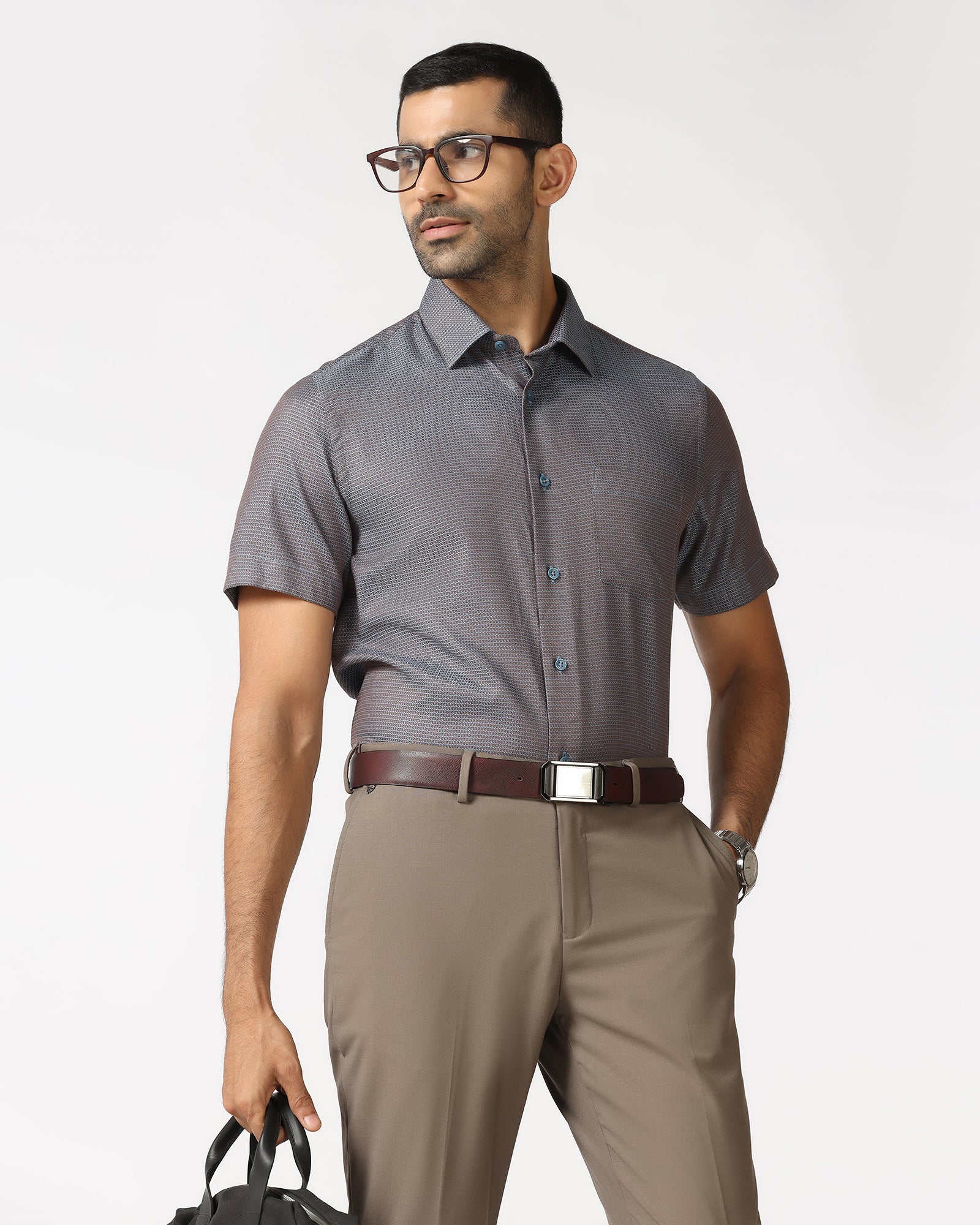 Blue Half Sleeve Textured Shirt - Recite